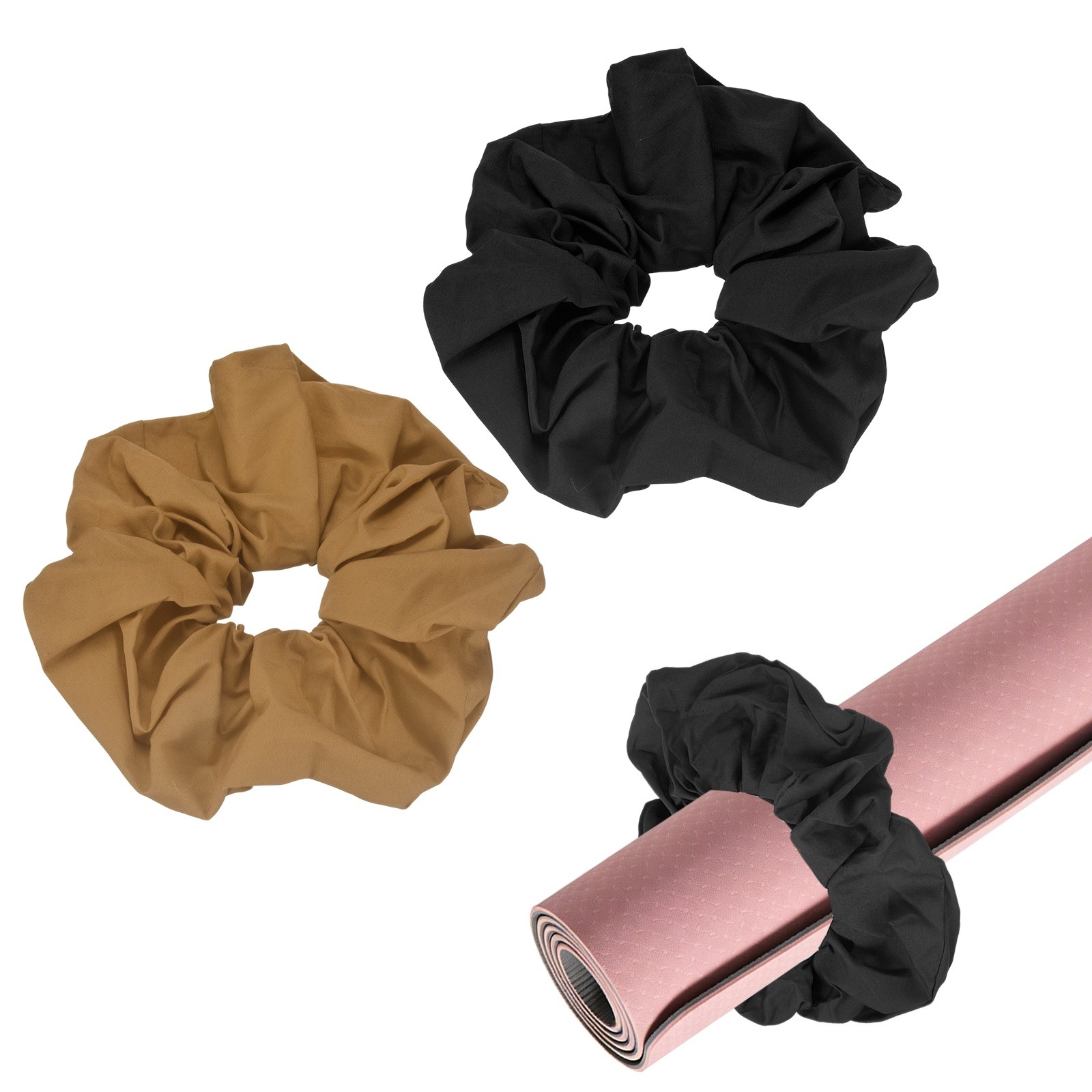 Yoga Mat Scrunchy, Yoga Mat Strap Band 2 Pcs & Cotton & Black & Brown