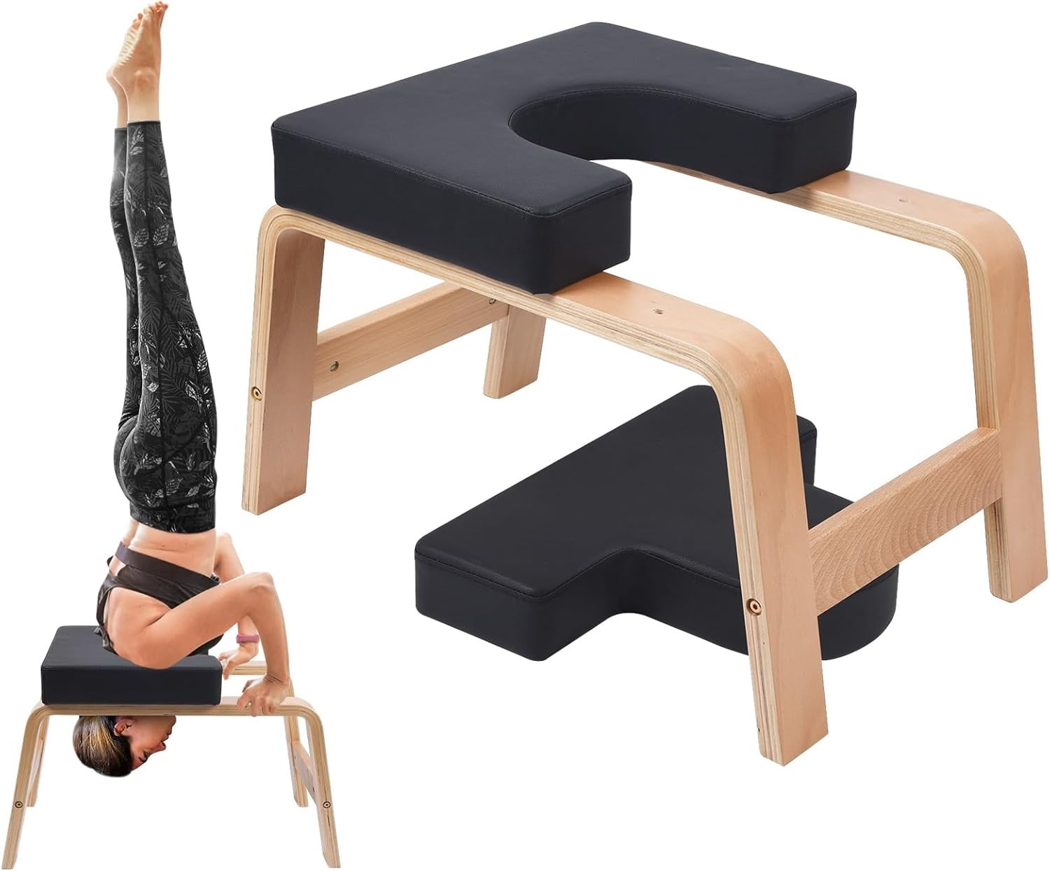Headstand Training Chair – Eco-Friendly Wood, 300 lbs Capacity with Asana Guide