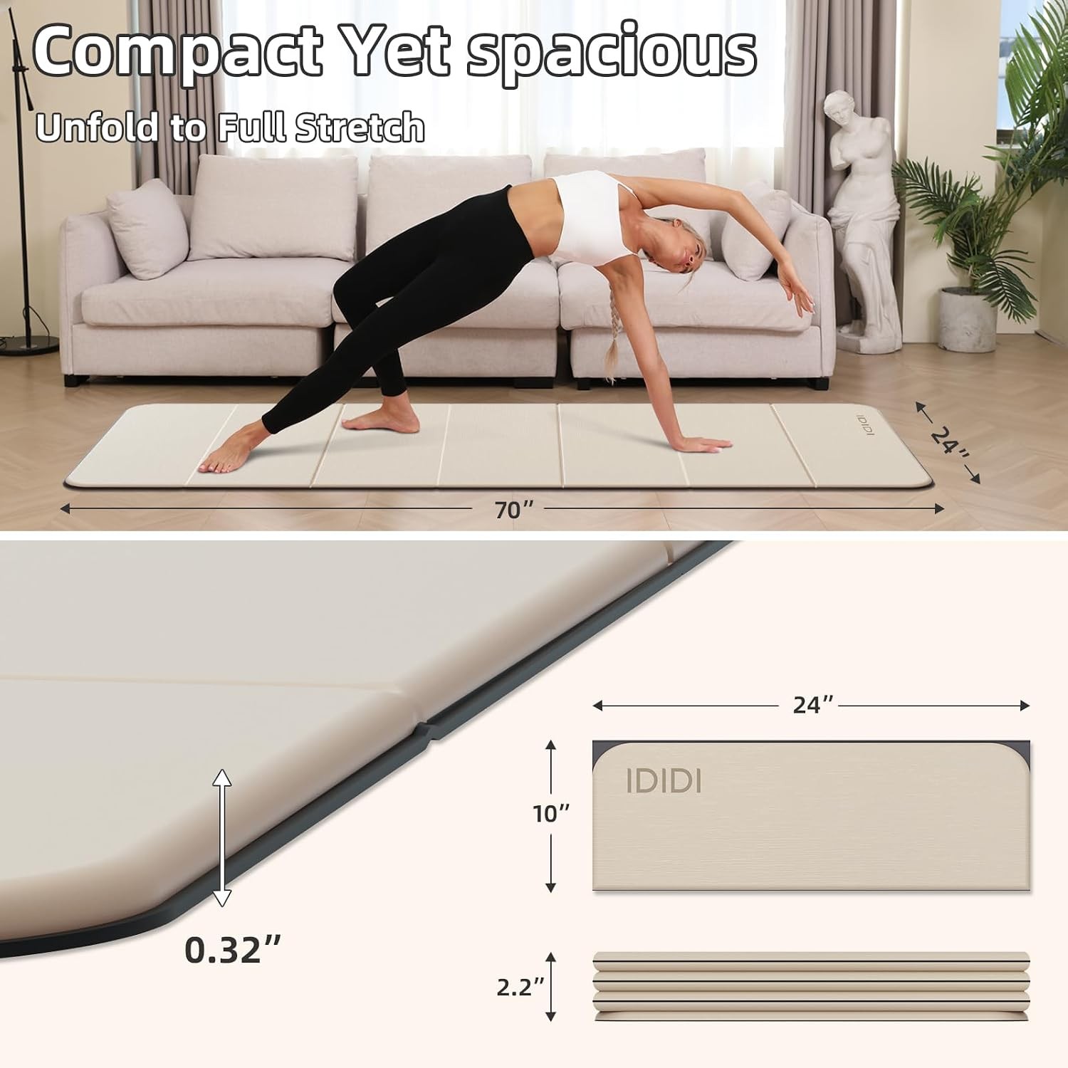 Foldable Yoga Mat Extra Thick 0.32 Inches(8mm SGS-certified odorless POE.