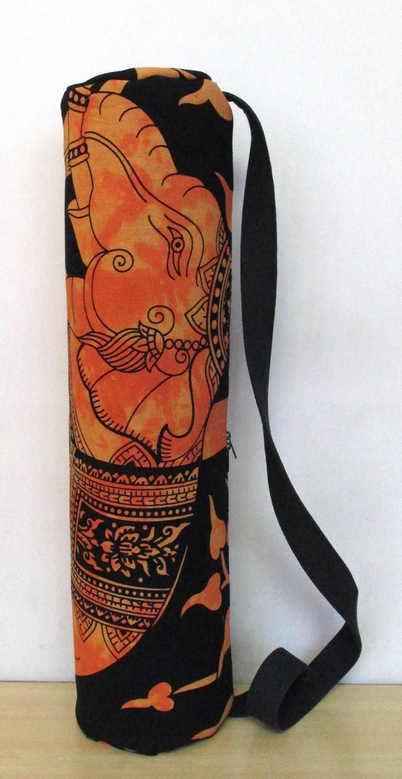 Indian Black Elephant Yoga Mat Carrier Bag Mandala Large Shoulder Strap