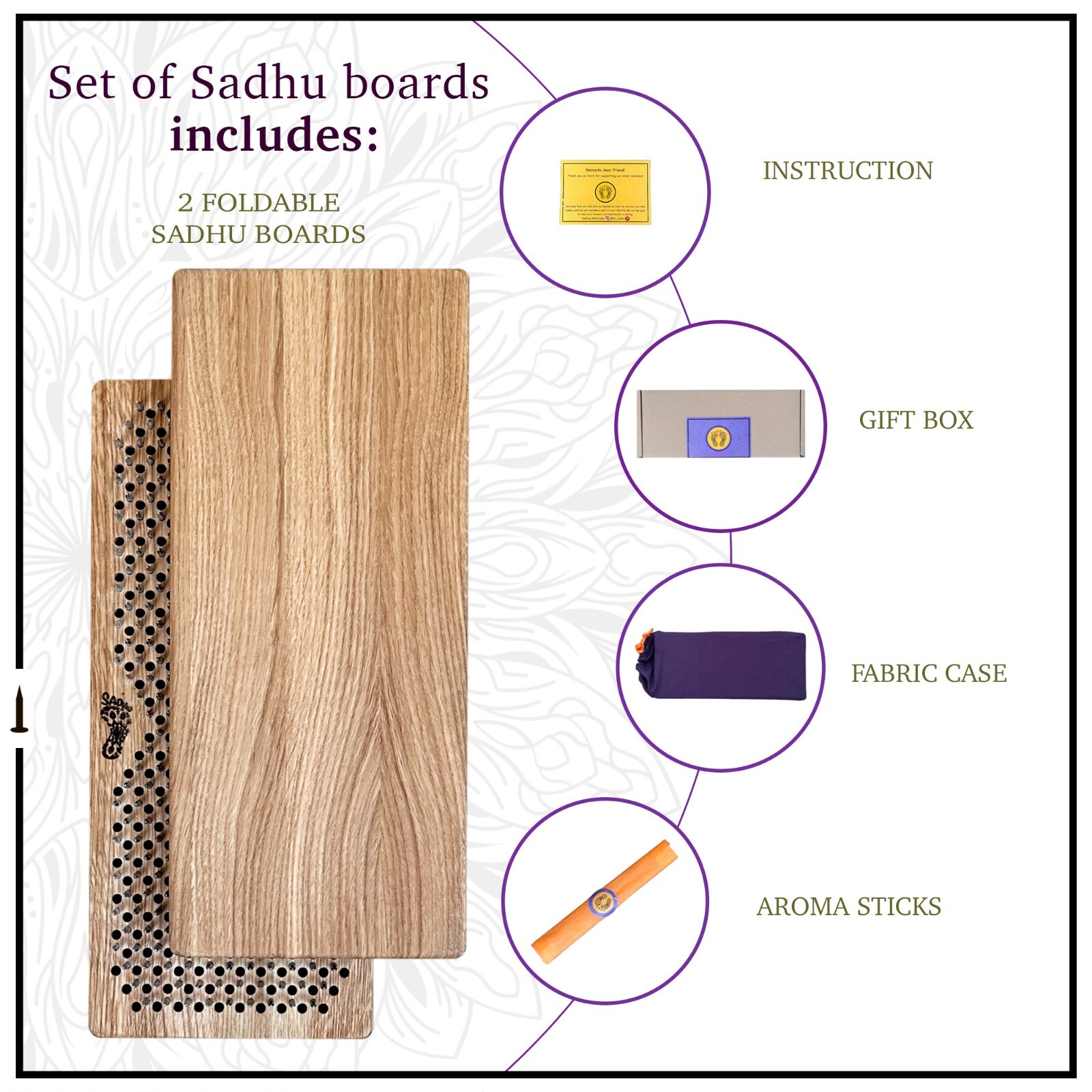 Sadhu board nails from 100% Oak wood for yoga meditation, Natural Oak