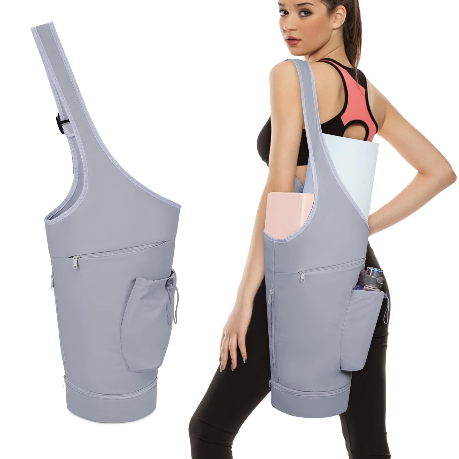 Yoga Mat Bag, Opening Large Yoga Mat Carrier Bag with Zipper Pocket and Botto…