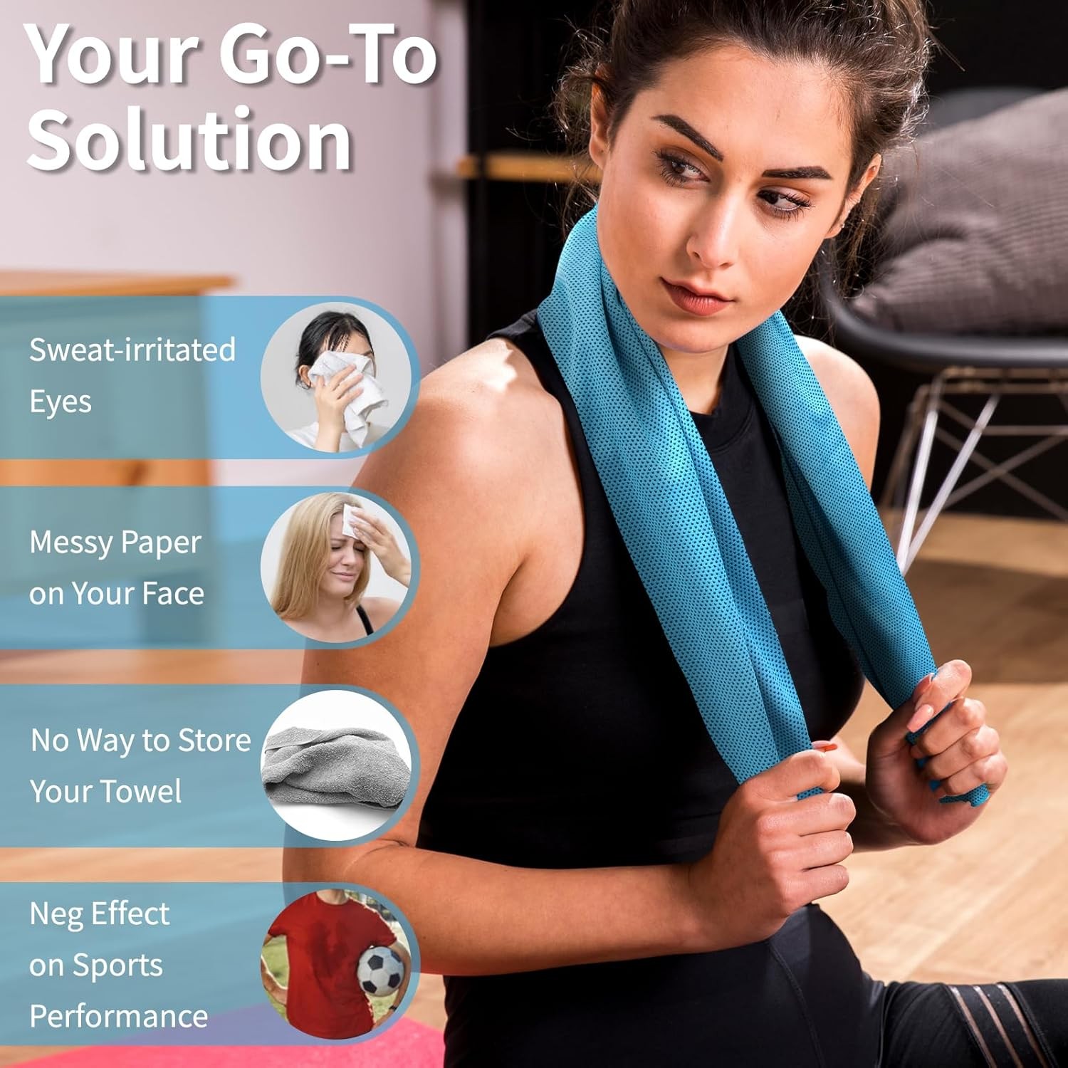 YESLIFE 4 Pack Cooling Towel 40&Prime;x12&Prime;, Gym Towels for Blue, Grey, Green, Pink