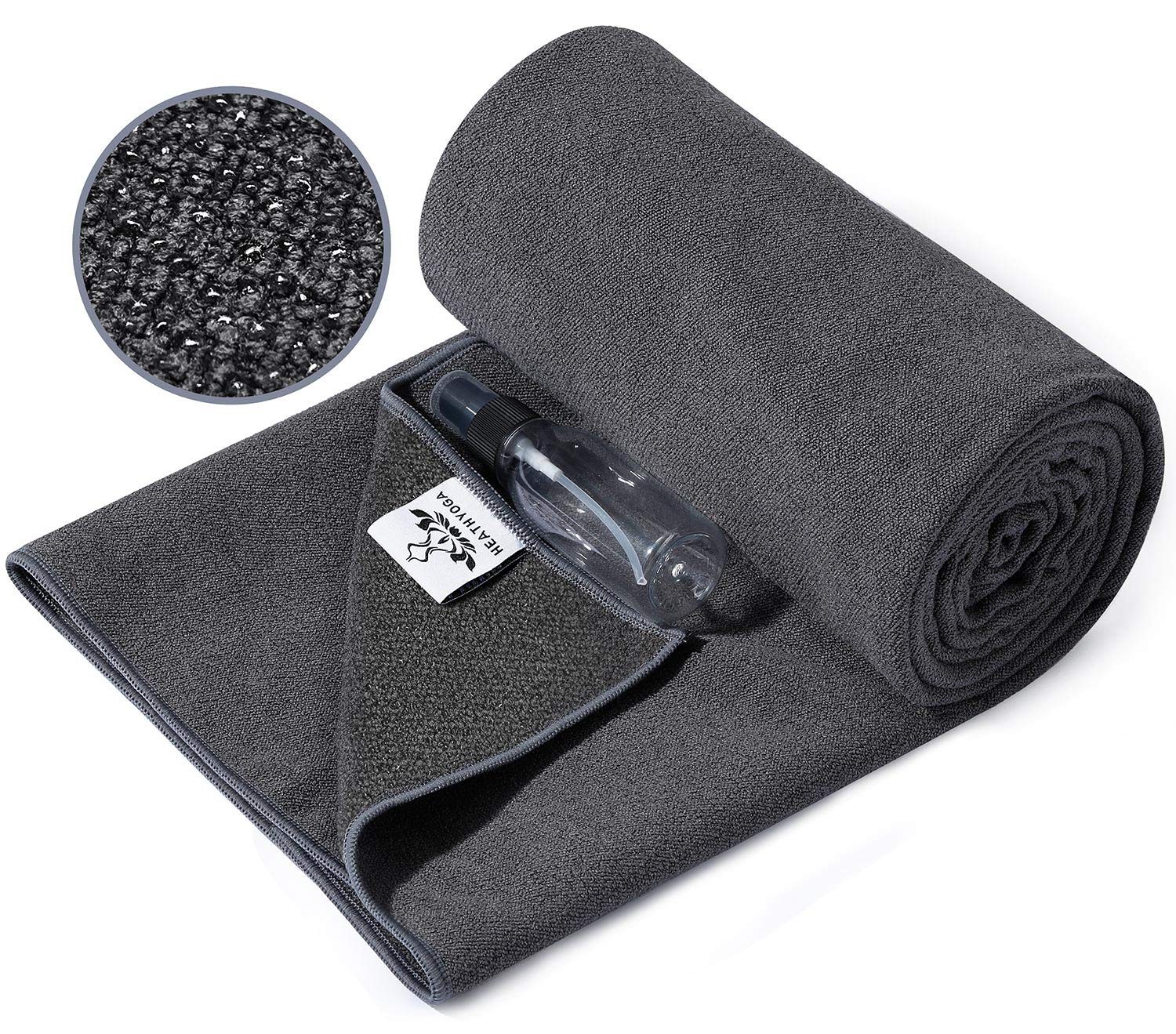Heathyoga Yoga Mat Towel Non Slip For Hot Yoga Towel Silicone Grip Spray Bottle
