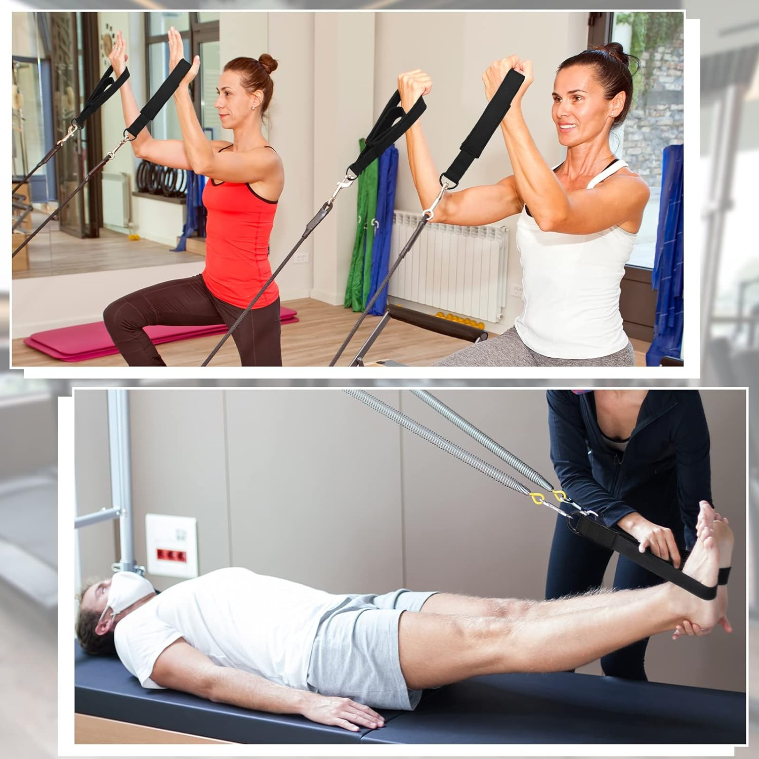 2 Pcs Pilates Double Loop Straps for Reformer Feet Fitness Equipment Straps D…
