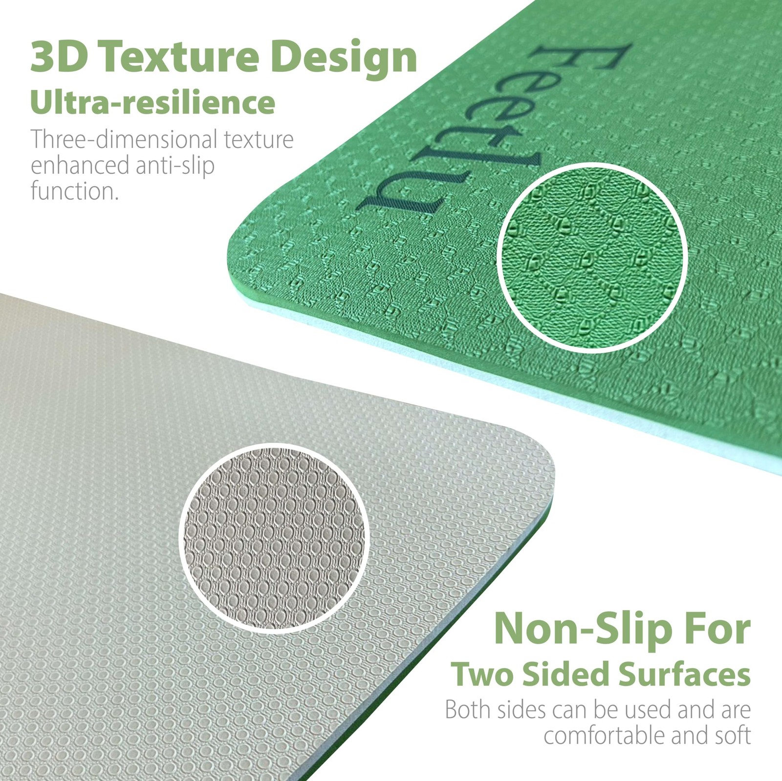 Feetlu Extra Thick Exercise Yoga Mat with 72&Prime; x 24&Prime; x 2/5&Prime;, Green & Cream