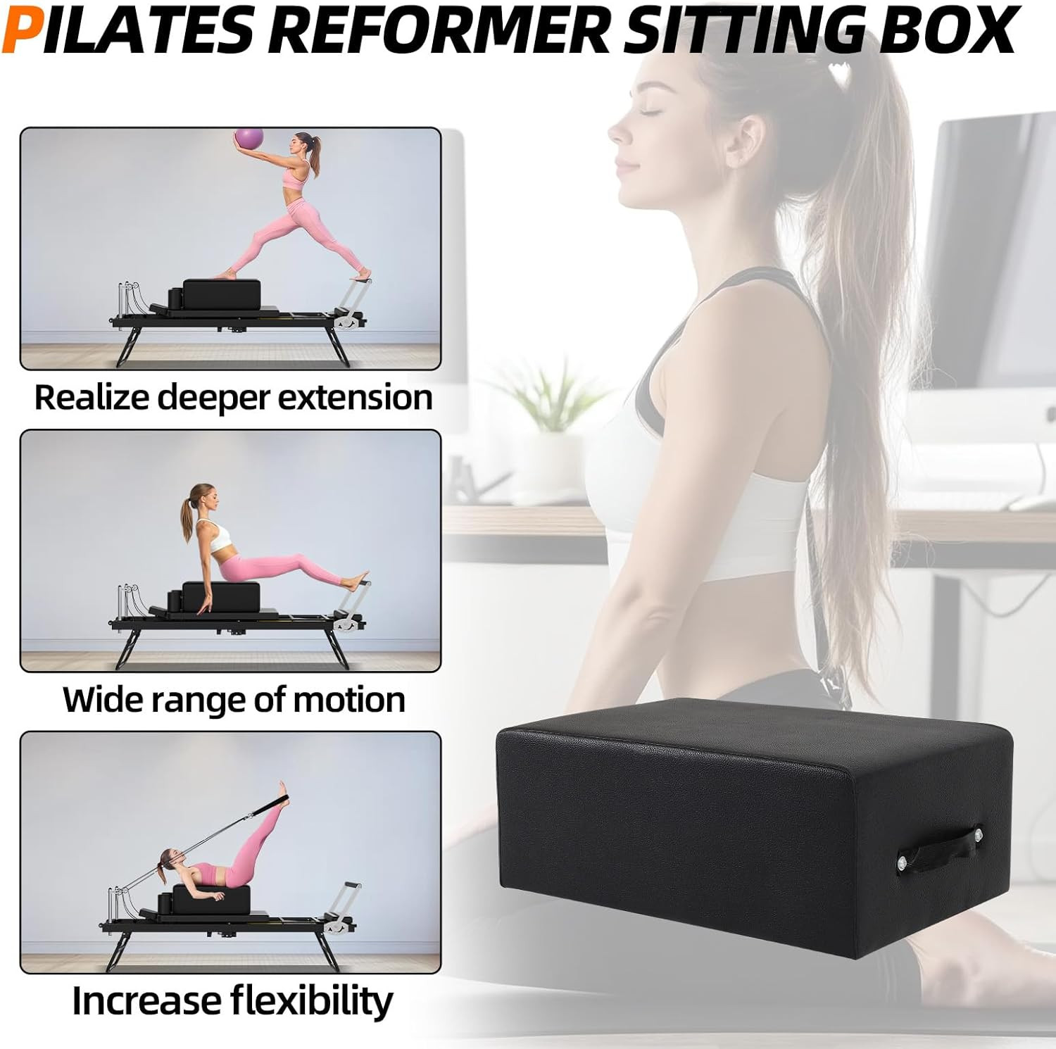 Portable Pilates Reformer Sitting Box, Non-Slip Pilates Sit Boxs for Home Workou