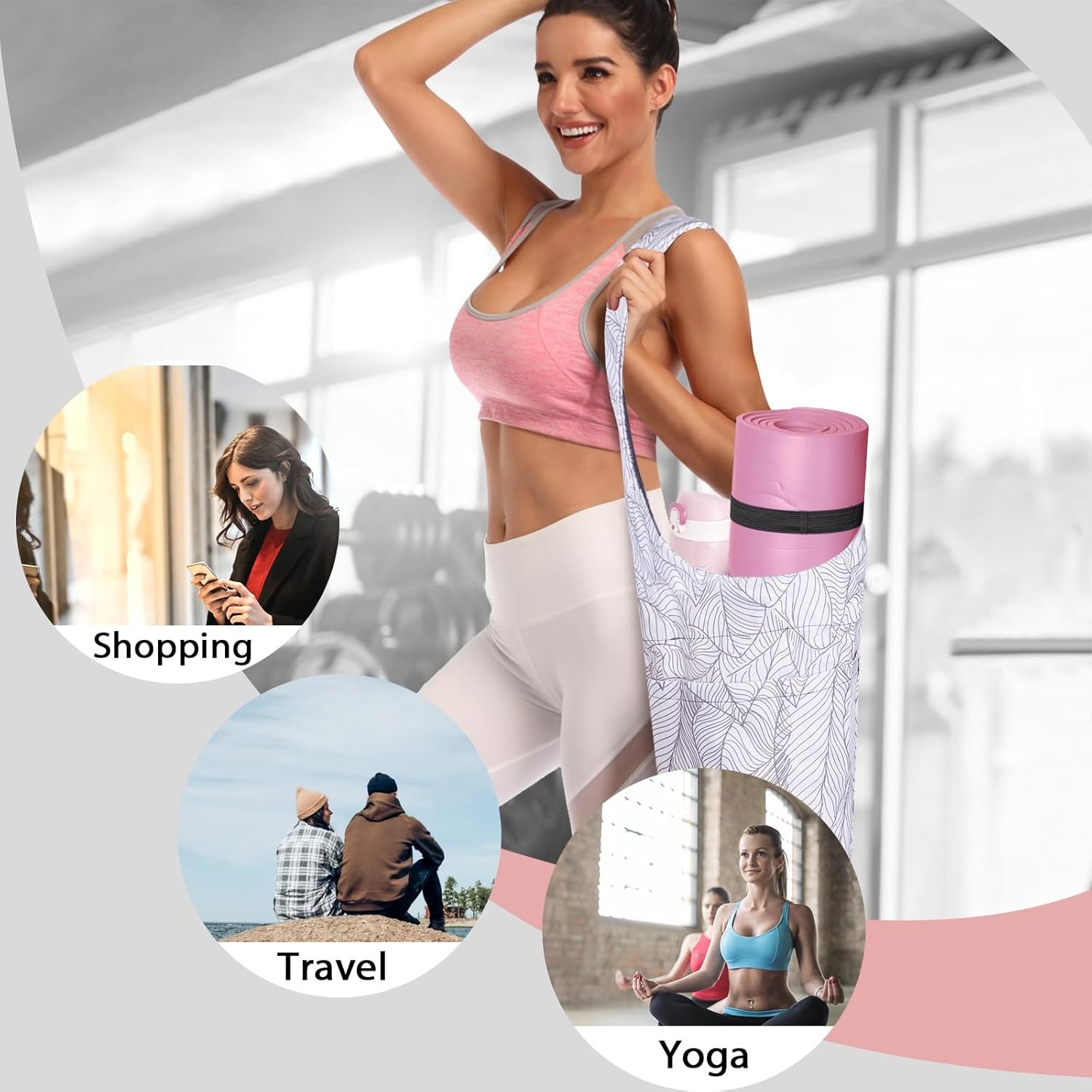 IwIeIaIrI Yoga Mat Bag for Women with Large Size Pocket and Zipper Pocket,Yoga G