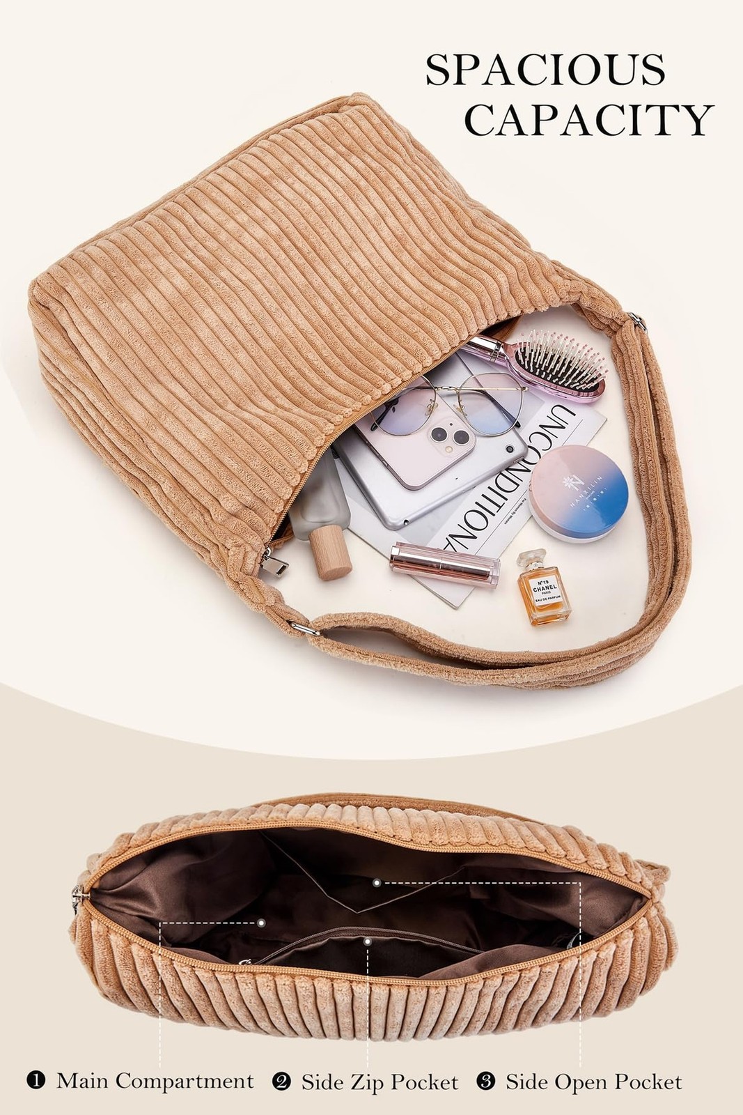 Ulisty Women Corduroy Hobo Bag Adjustable Strap Shoulder Bag Crossbody Bag Ca…