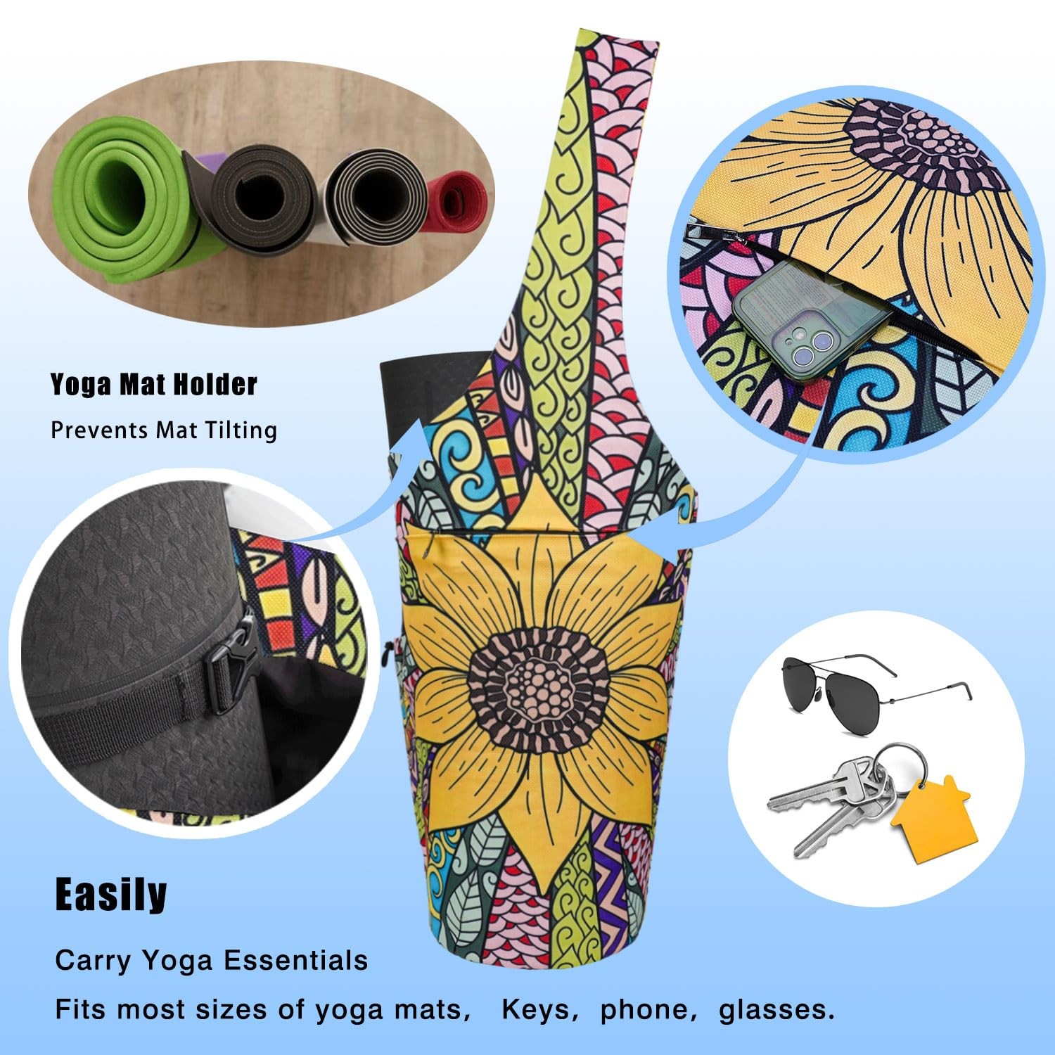 Yoga Mat Bag – Large Opening Long Tote Yoga Mat Carrier Holder Bag with Water…