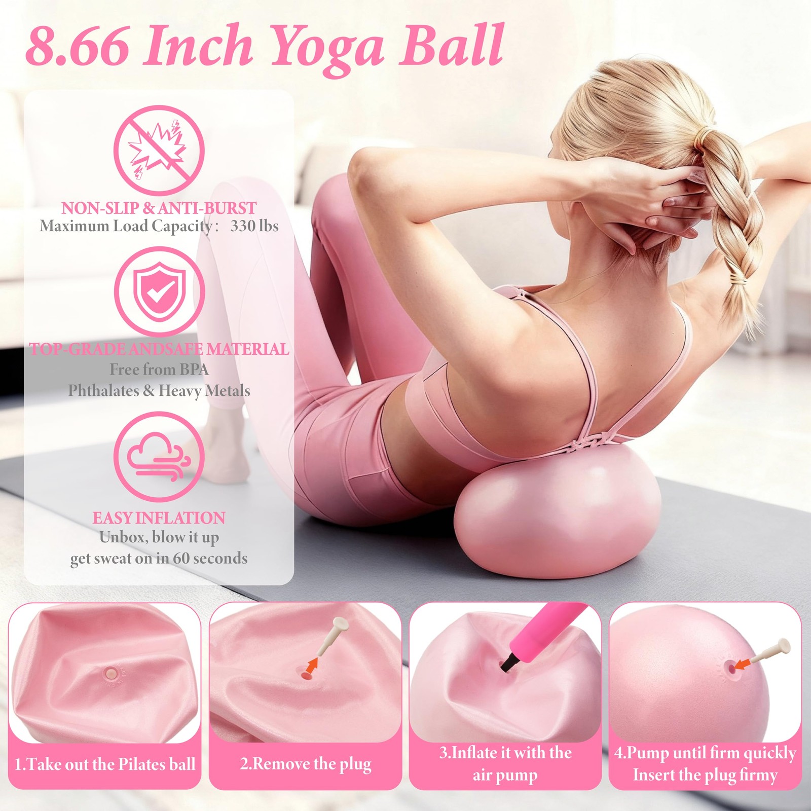 LarFaFa Pilates Kit for Home Workouts, Equipment Ring and Ball Pink