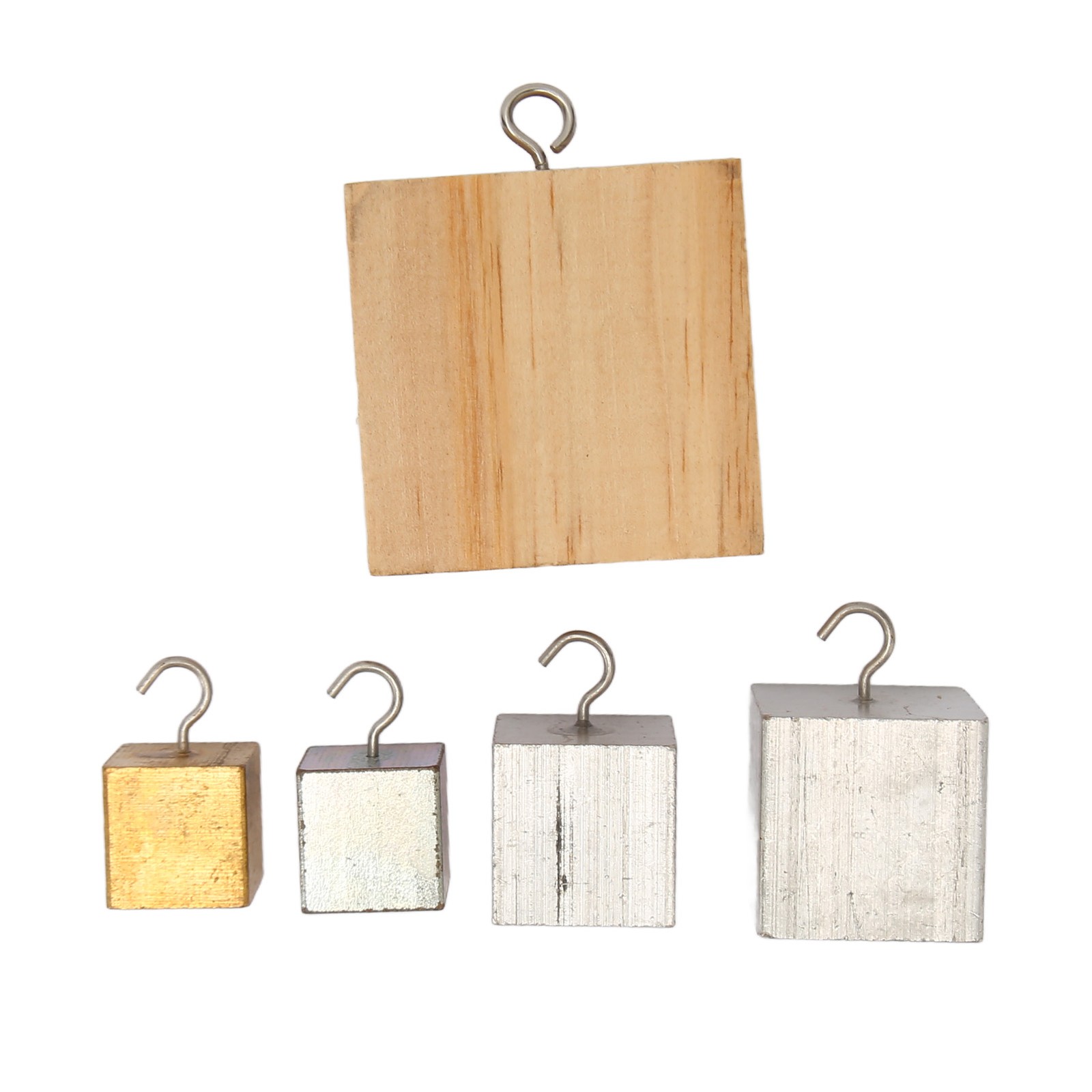 5x Density Cubes Set Copper Iron Aluminum Solid Wood Density Blocks For Phys SET