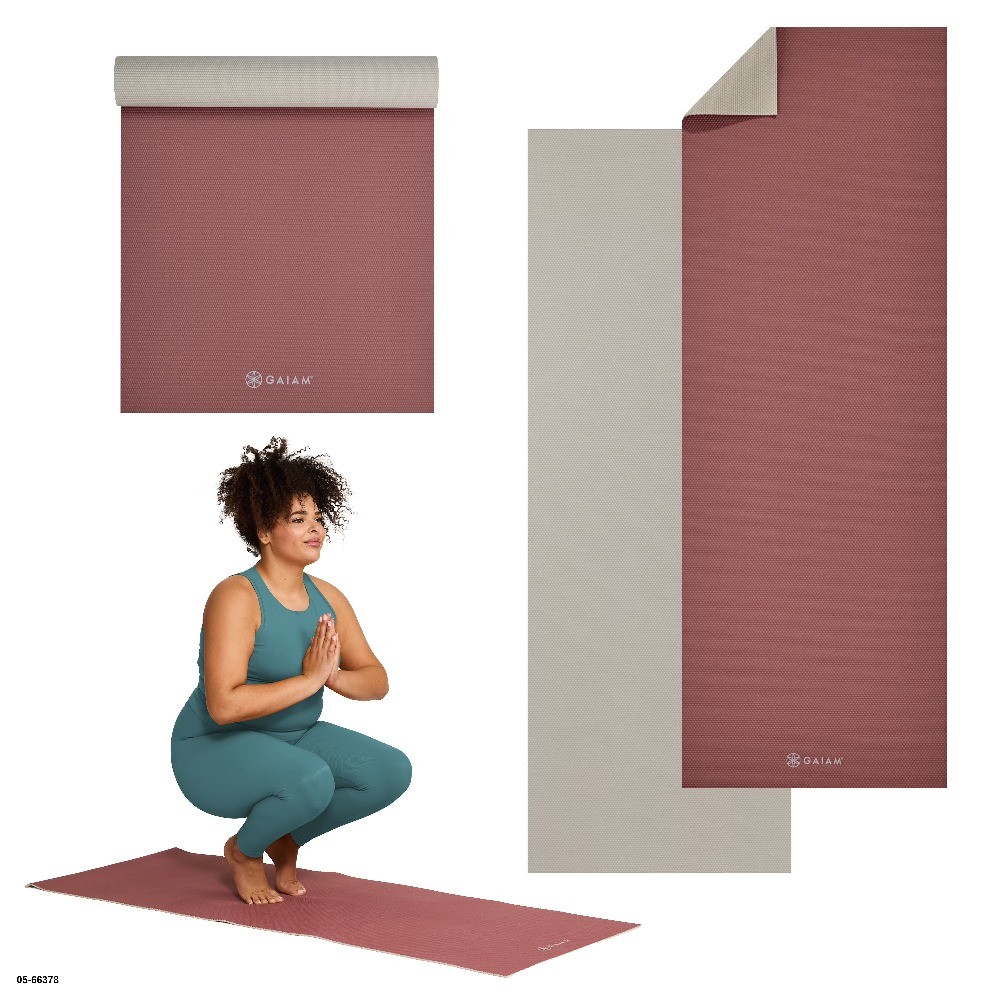 Reversible Yoga Mat, Pink Khaki, 24&Prime; x 68&Prime;, 5mm Thickness