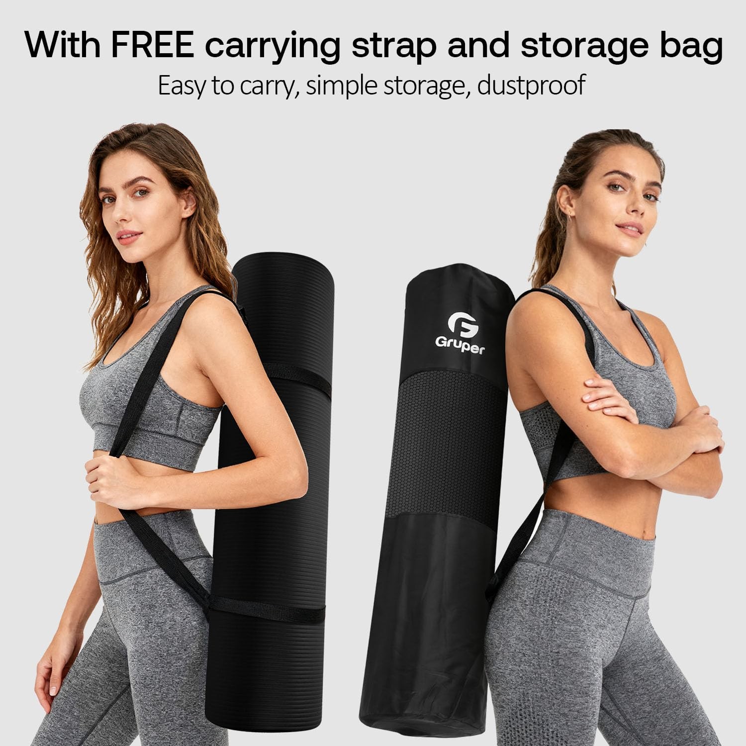 Gruper Thick Yoga Mat Non Slip, Large Size 72&Prime; L 72 x 32 x 0.6 inches, Black