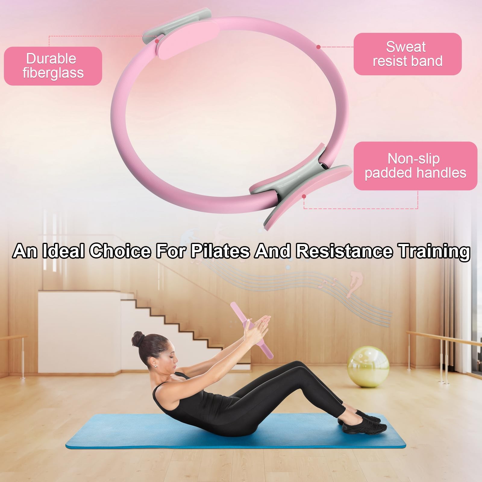 Pilates Ring 15 Inch Magic Circle Ring, Dual Padded Handles Pilates Rings Cir…
