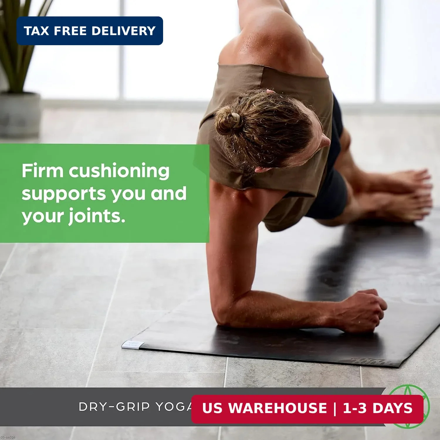 Gaiam Dry-Grip Yoga Mat – 5mm Thick Non-Slip Exercise & Fitness Mat for Standard