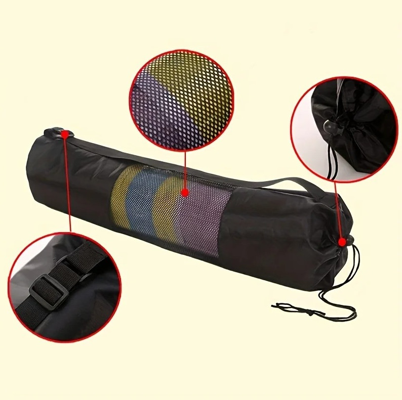 Breathable Yoga Mat Mesh Bag with Shoulder Strap Durable Oxford Fabric Black