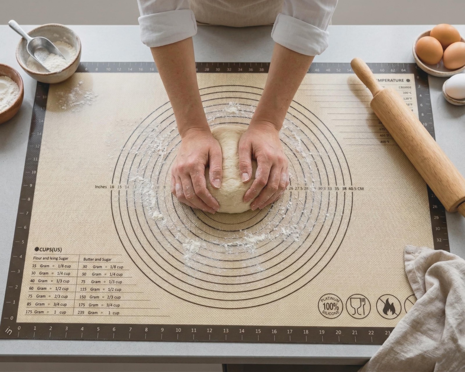 Silicone Pastry Mat with Measurements, 26 x 16 Inch Extra Thick Non-Slip Nons…