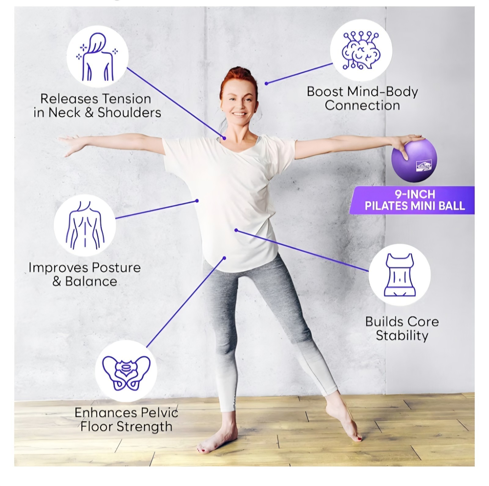 Pilates Ring and Ball Set, at Home Pilates Kit with 14&Prime; Exercise Ring, Purple