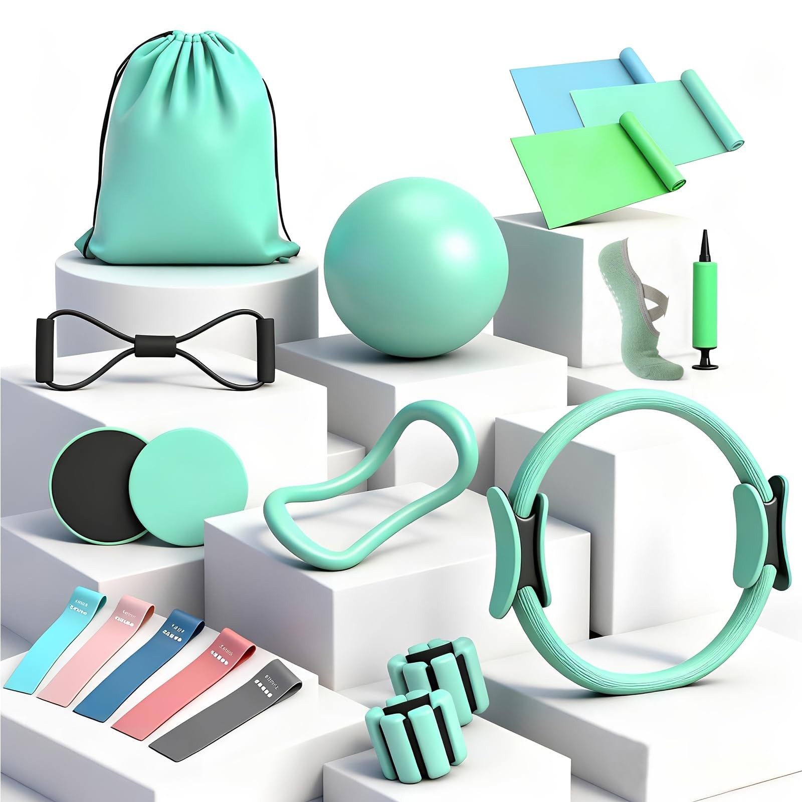 19PCS Pilates Kit, Mint Green Home Workout Kit for Women, purple
