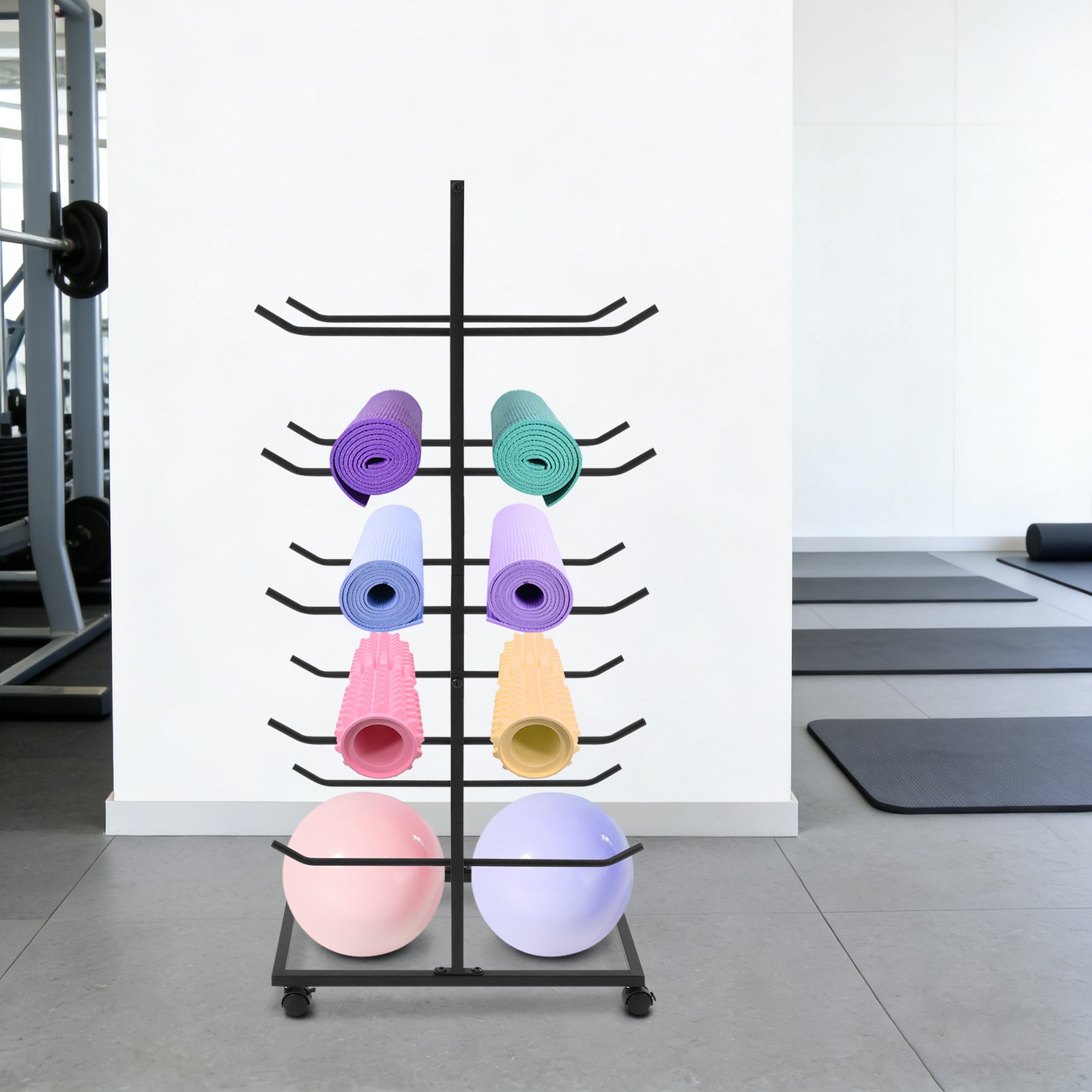 5 Tiers Yoga Mat Holder,Yoga Mat Storage Iron Rack,Yoga Mats Organizer Shelf
