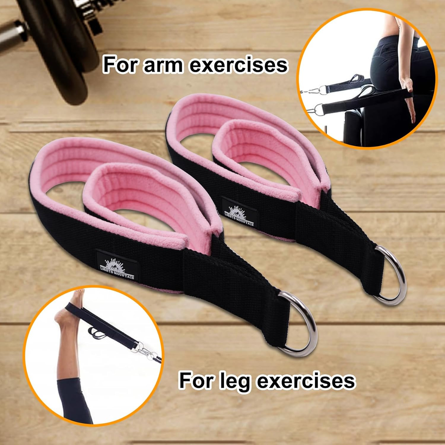 1 Pair Enhanced Pilates Double Loop Straps for Reformer, Thickened D-Ring Han…