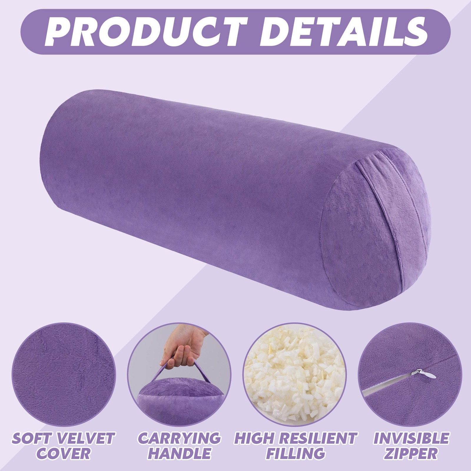 Round Yoga Pillow, Cylindrical Yoga Bolster Pillow with Washable Cover, Medit…