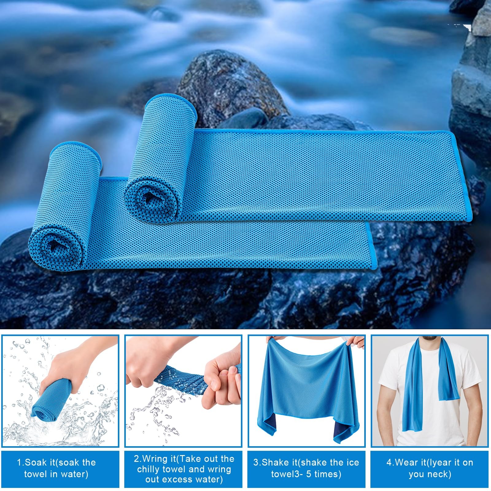 CADONO 4 Pack Cooling Towel (40&Prime;x12&Prime;), Soft Large, Light Blue/Green/Pink/Grey