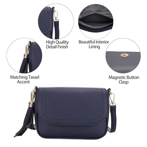 Small Crossbody Bags for Women Trendy Flap Saddle Purses with Tassel Navy