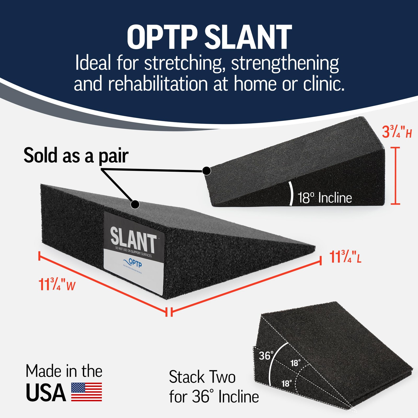 OPTP Slant Pair – Foam Wedge Incline Slant Boards – Stretching Equipment for