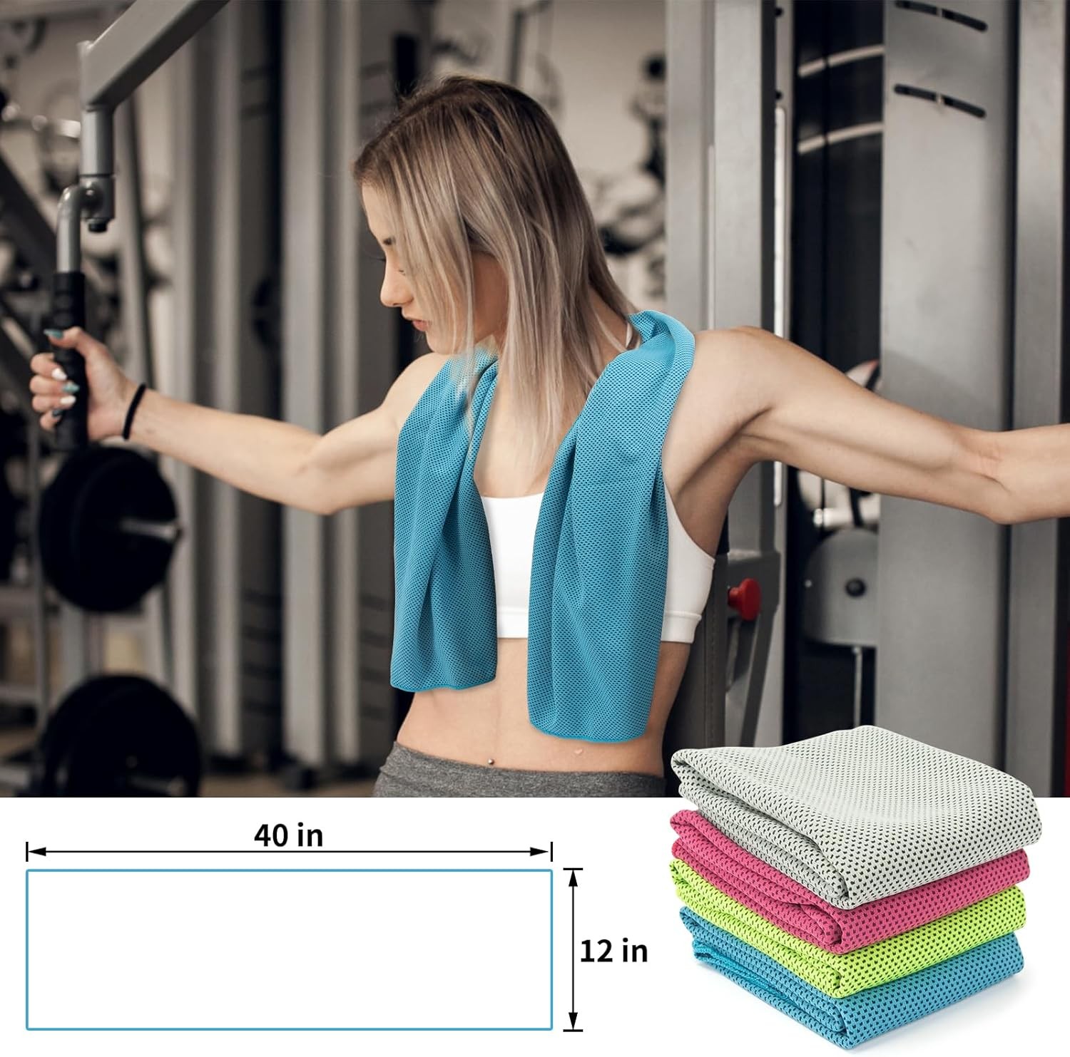 YESLIFE 4 Pack Cooling Towel 40&Prime;x12&Prime;, Gym Towels for Blue, Grey, Green, Pink