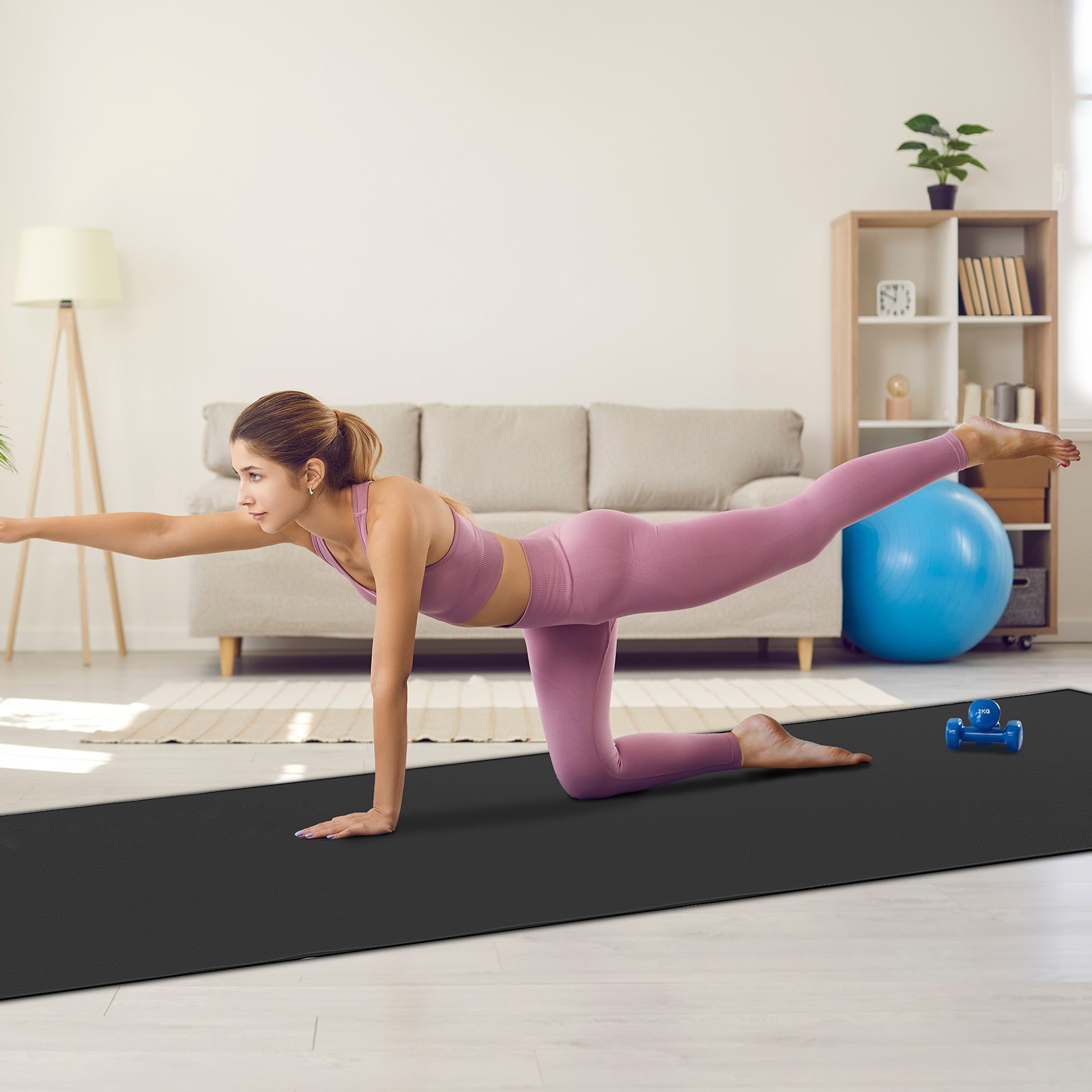 VEVOR Exercise Mat Non Slip Yoga Mat Gym Fitness Pilate Workout Mat (12x6ft)