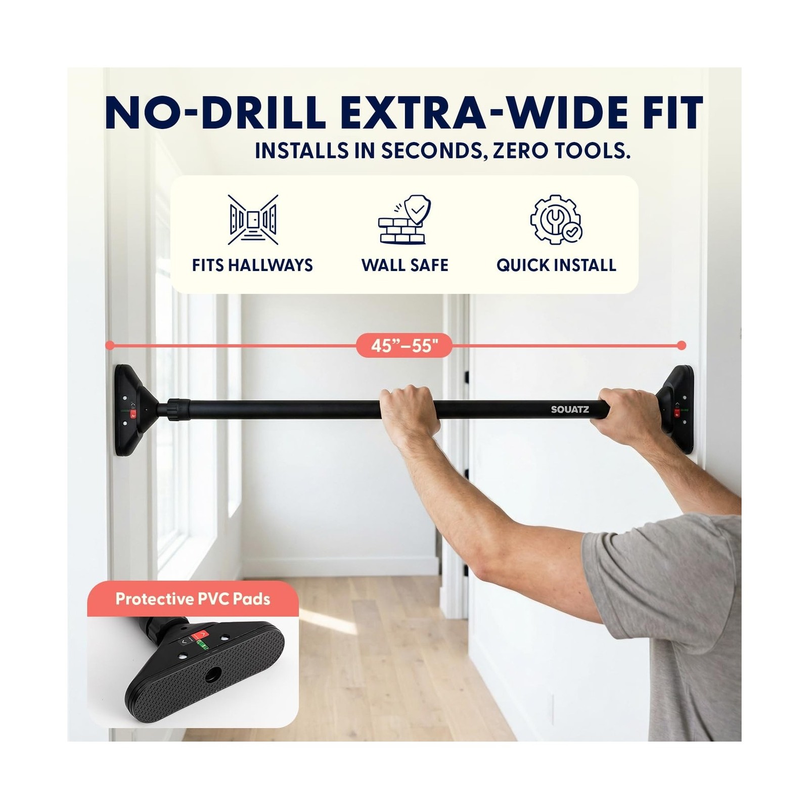 Squatz Doorway Pull Up Bar, Adjustable Door Frame Pull Up Bar w… Fast USA SHIP