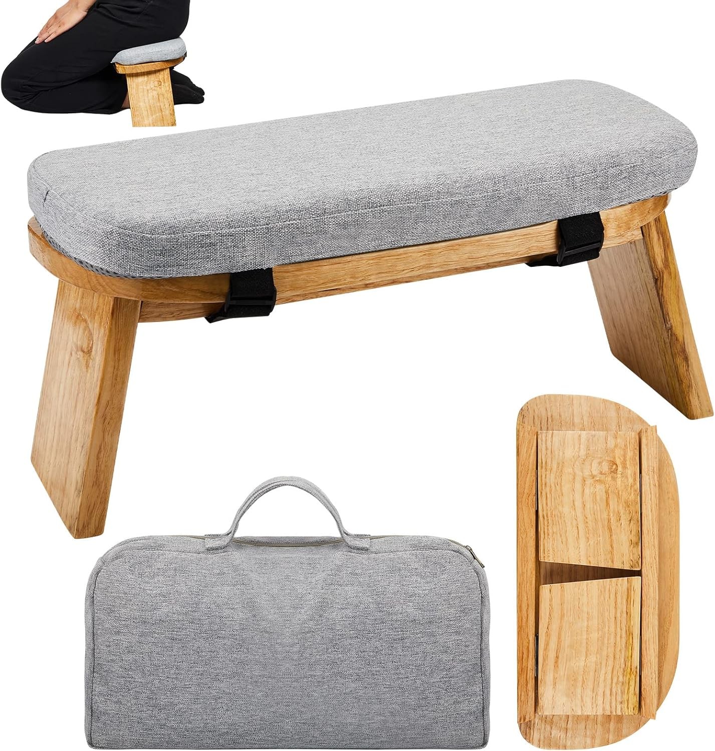 Meditation Bench with Carrying Bag, Meditation Kneeling Stool Portable Yoga