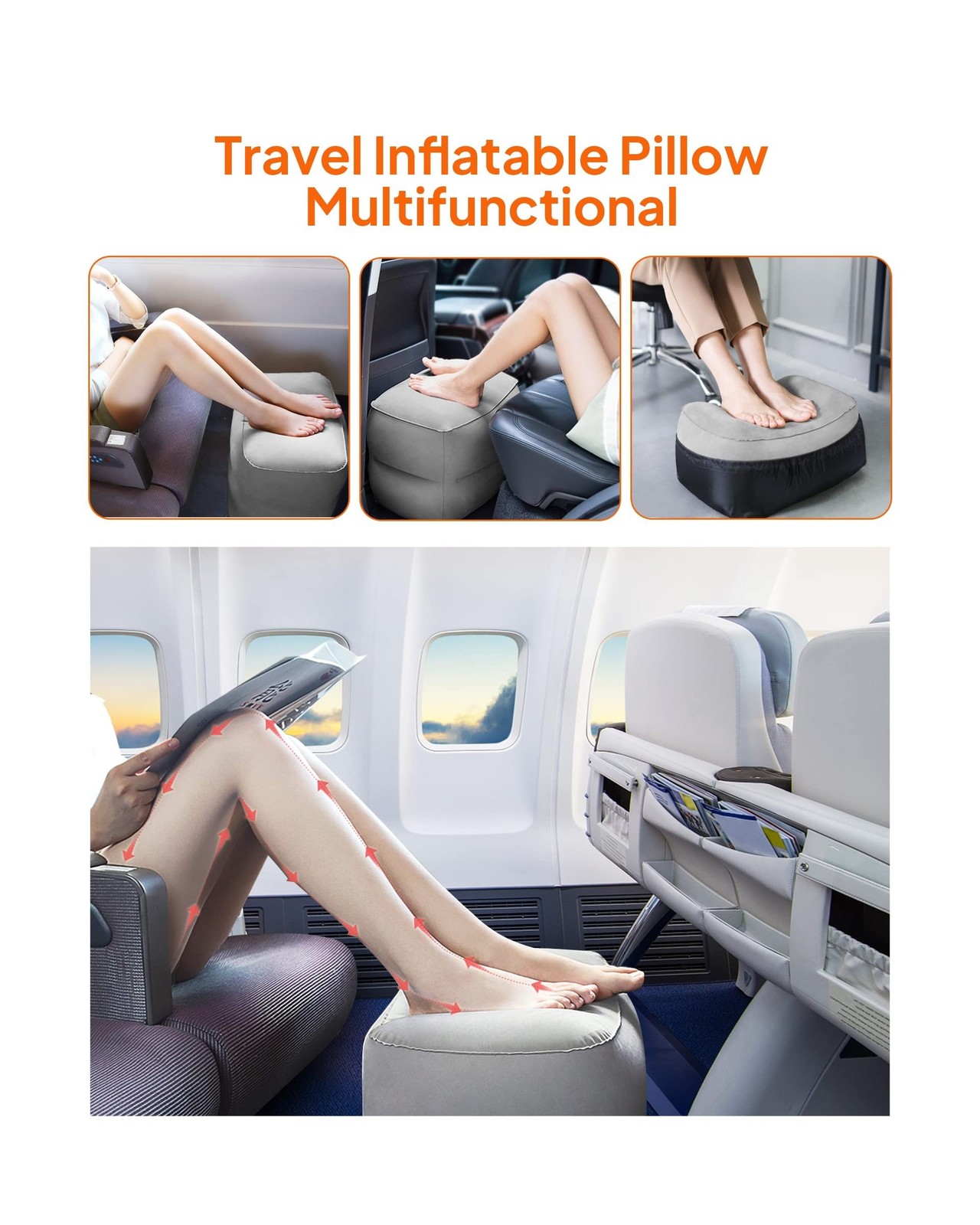 Sunany Inflatable Foot Rest Pillow for Travel, Kids/Adults Airplane Travel Pi…