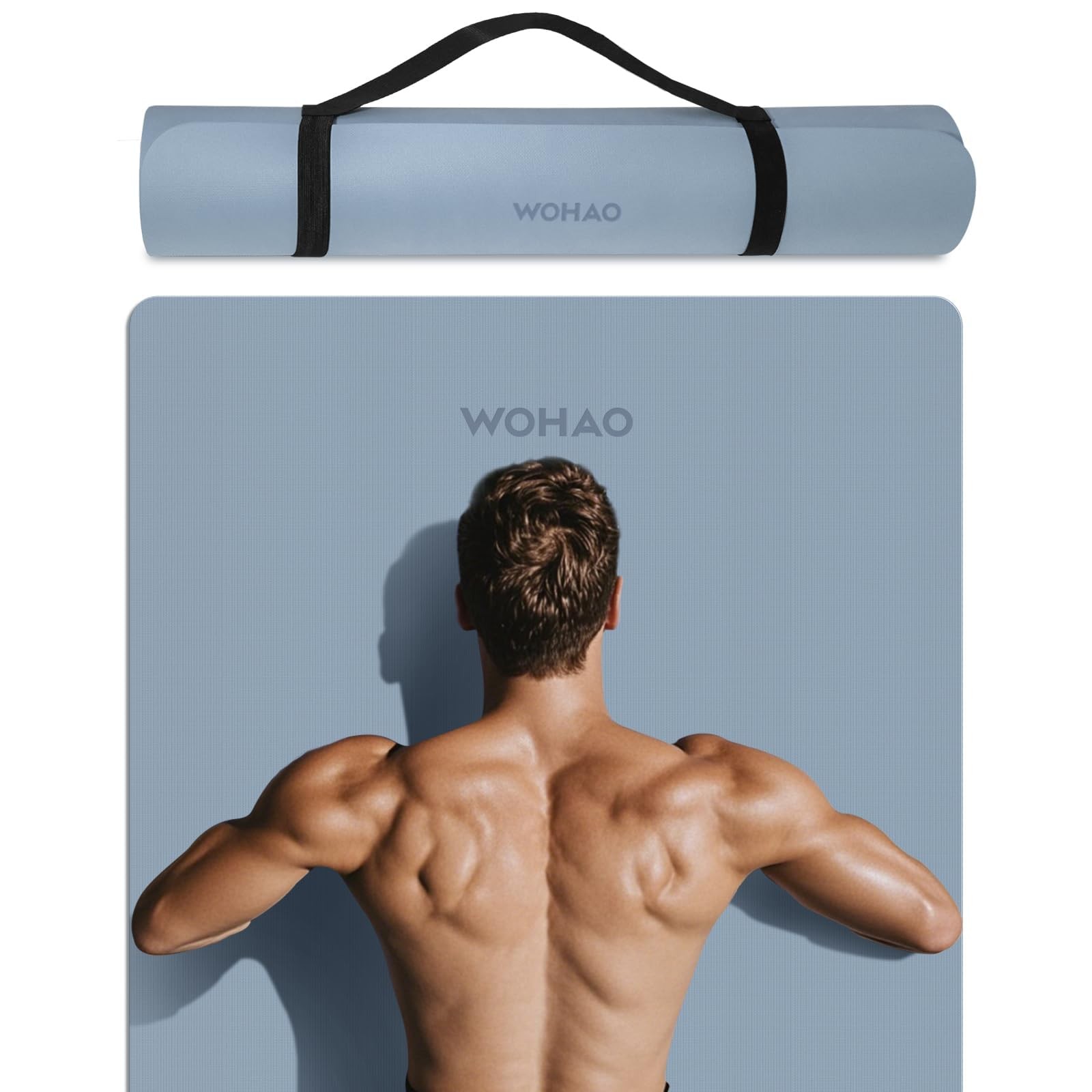 WOHAO 8mm Thick Non-Slip Yoga Mat – Large 72 inches x 32 inches, Haze Blue