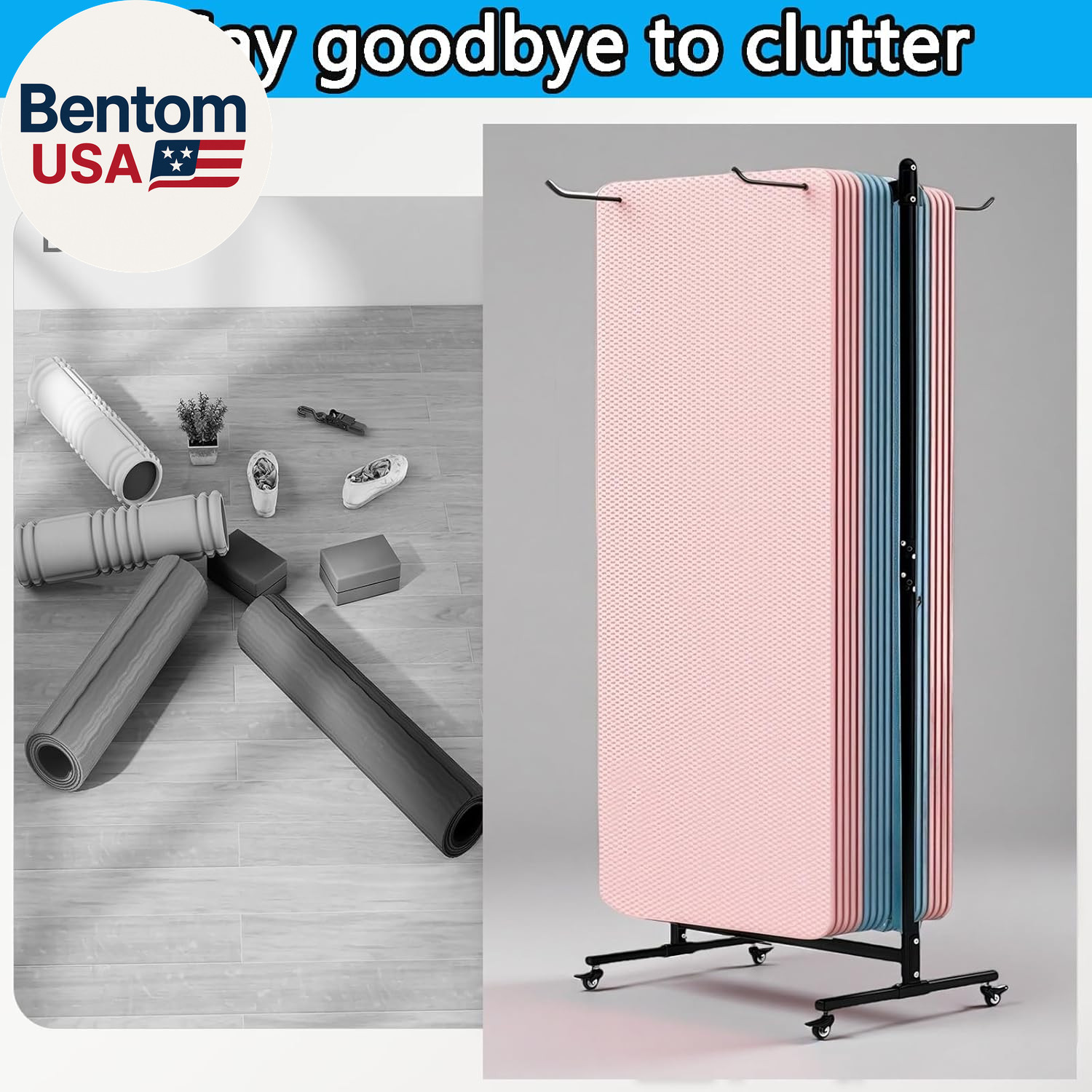 Yoga Mat Holder Hanging, Floor Rolling Yoga Mat Cart, Large Capacity Storage Rac