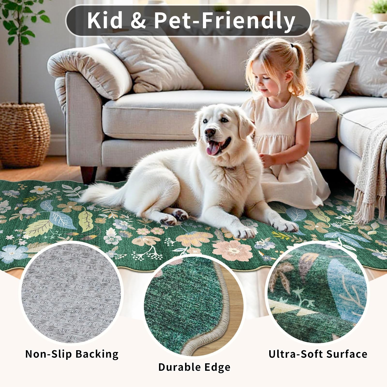 Carpet Runners for Hallway 20 ft: 3X20 Extra Long Scalloped Floral Washable N…