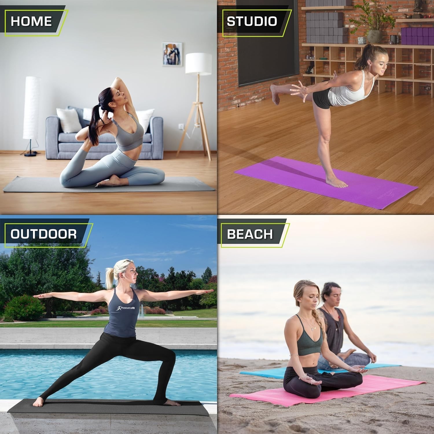 Non-Slip Yoga Exercise Mat 1/4” Thick with Carrying Straps – Grey