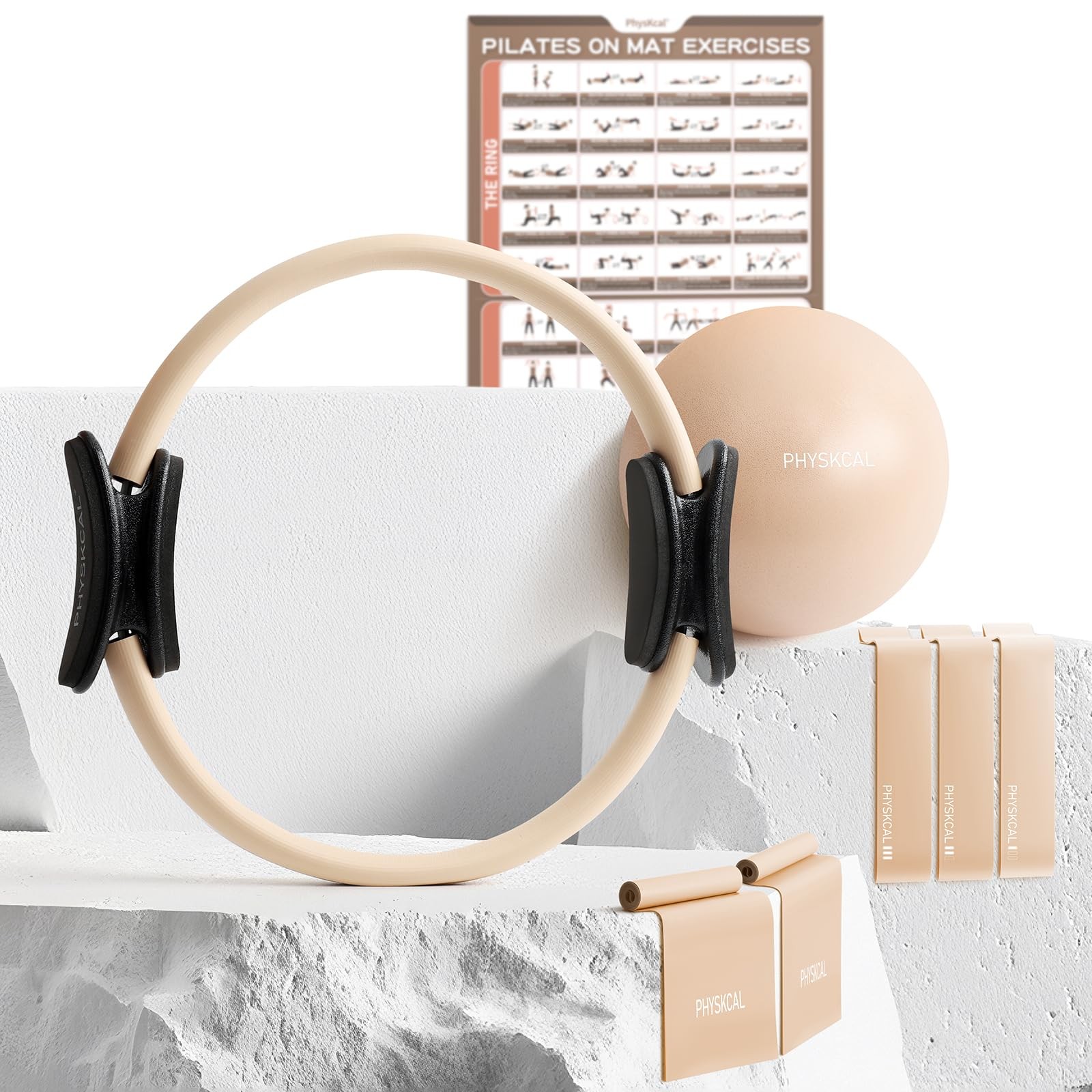 Pilates Ring Set, Magic with 1x Core Ball, 3X Resistant Nude