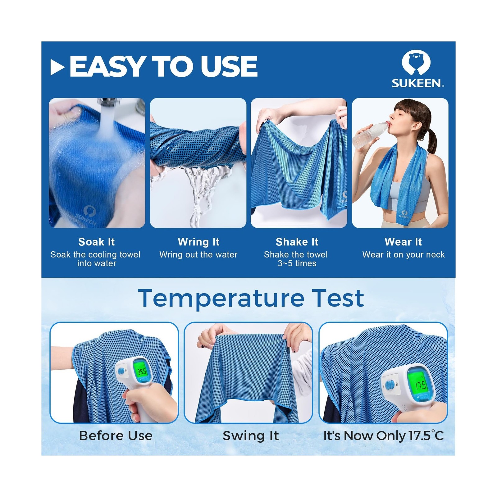 Sukeen Cooling Towels 6 Pack (40&Prime;x12&Prime;), Cooling Towels for Neck and Face, Qui…