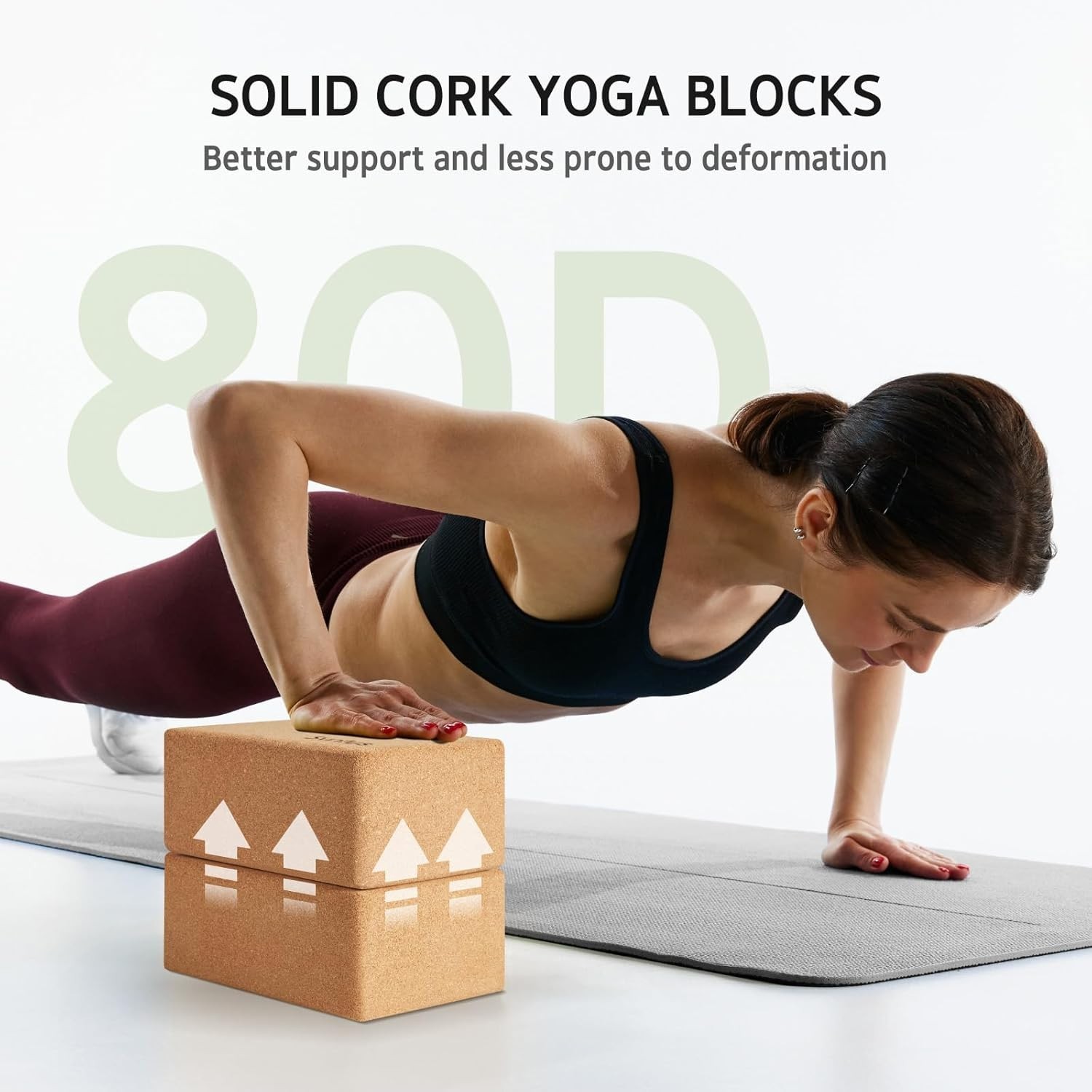 Yoga Block and Strap Set: 2 Non-Slip Cork Blocks & 8FT D-Ring Strap for Stabi…