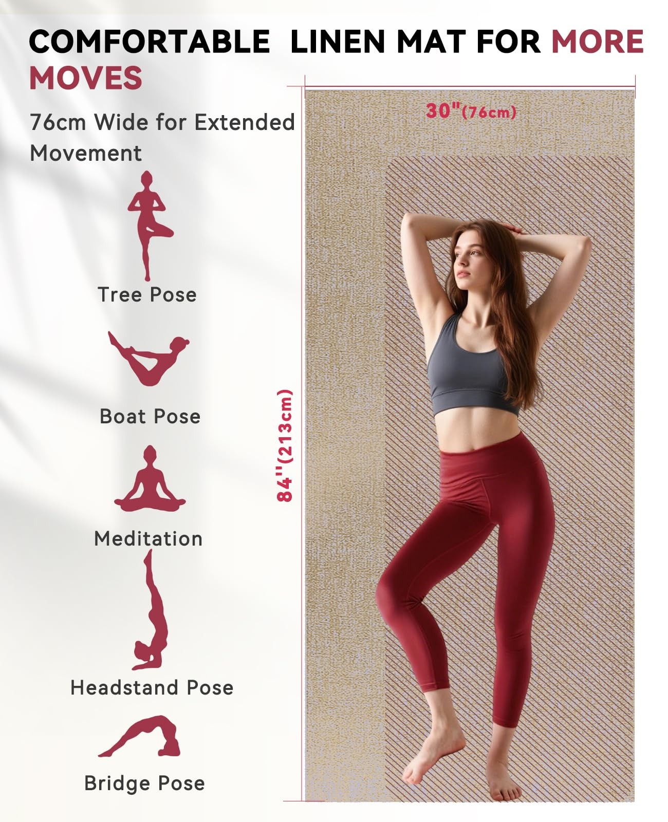 Extra Large Yoga Mat 84 »x30 »- 1/4 » Thick Natural Linen, Non-Slip Tear-Resi…