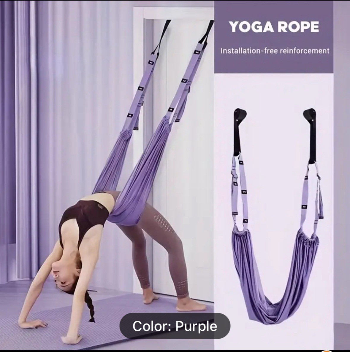 Purple or Pink Aerial Yoga Rope – Door-Mounted Stretching Strap