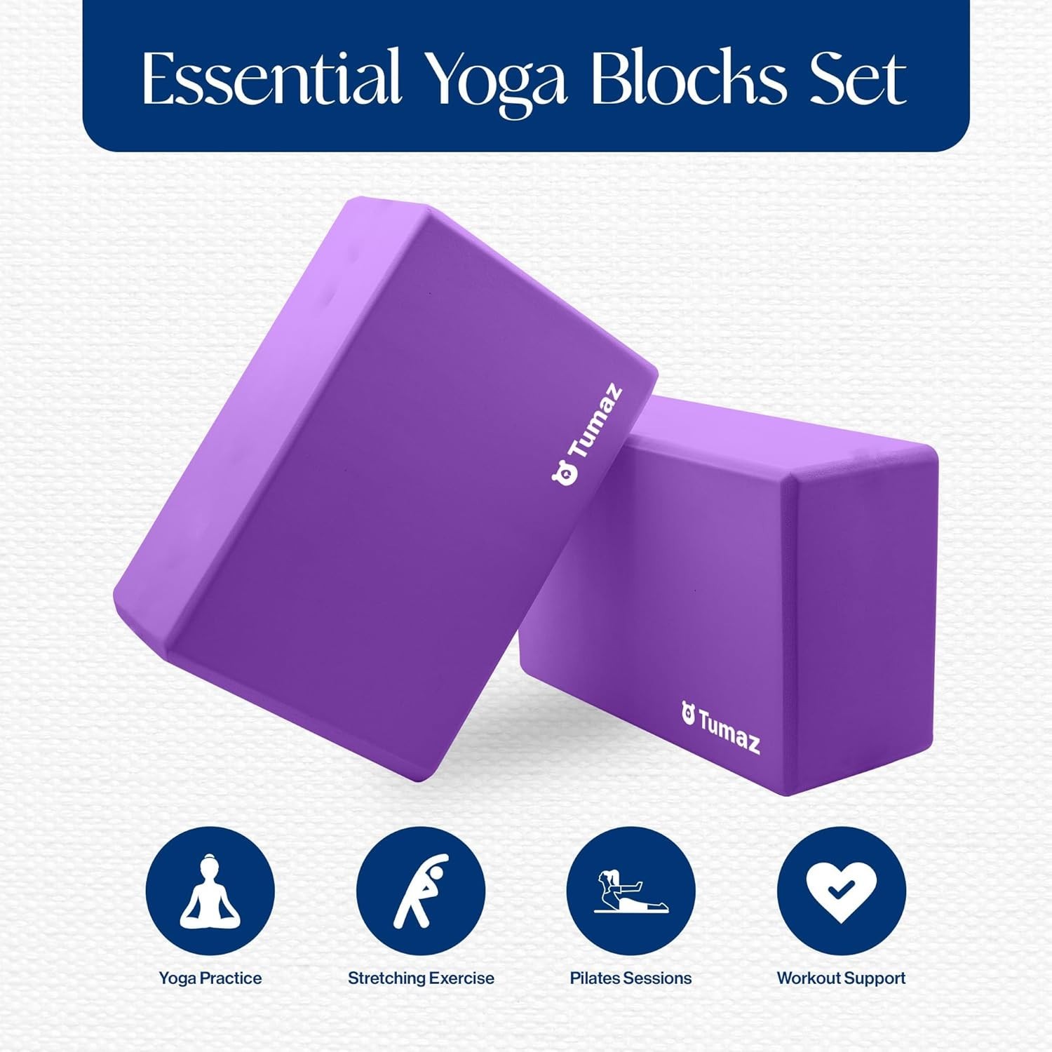 Non-Slip Yoga Blocks 2-Pack – High Density/Lightweight EVA Foam & Natural Cor…