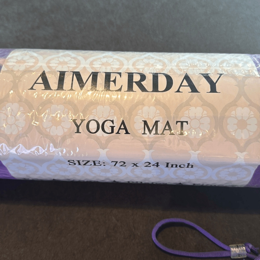 Aimerday Non Slip Yoga Pilates Mat 72”x24” Purple/Pink & Black Carry Strap NEW