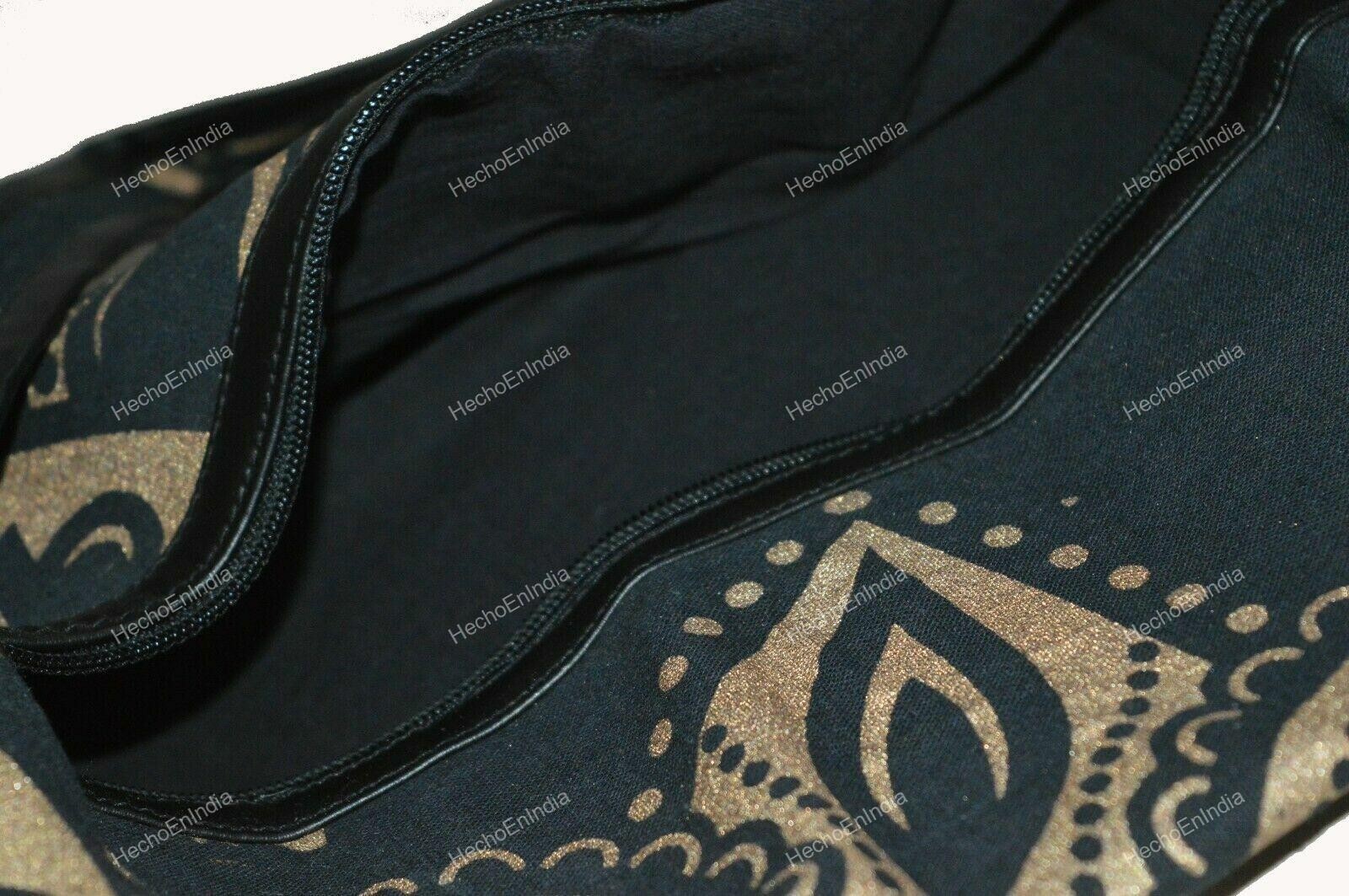 Handmade Cotton Mandala Hippie Ombre Portable Black Gold Color Leader Bag