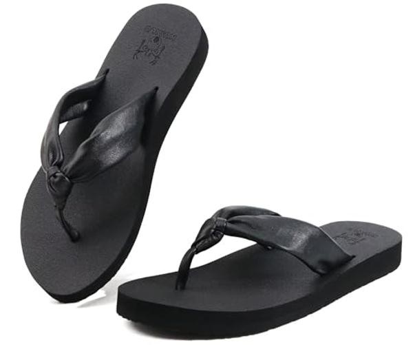 Womens Flip Flops With Arch Support Comfortable Yoga Mat Cushion Thong 8 Black