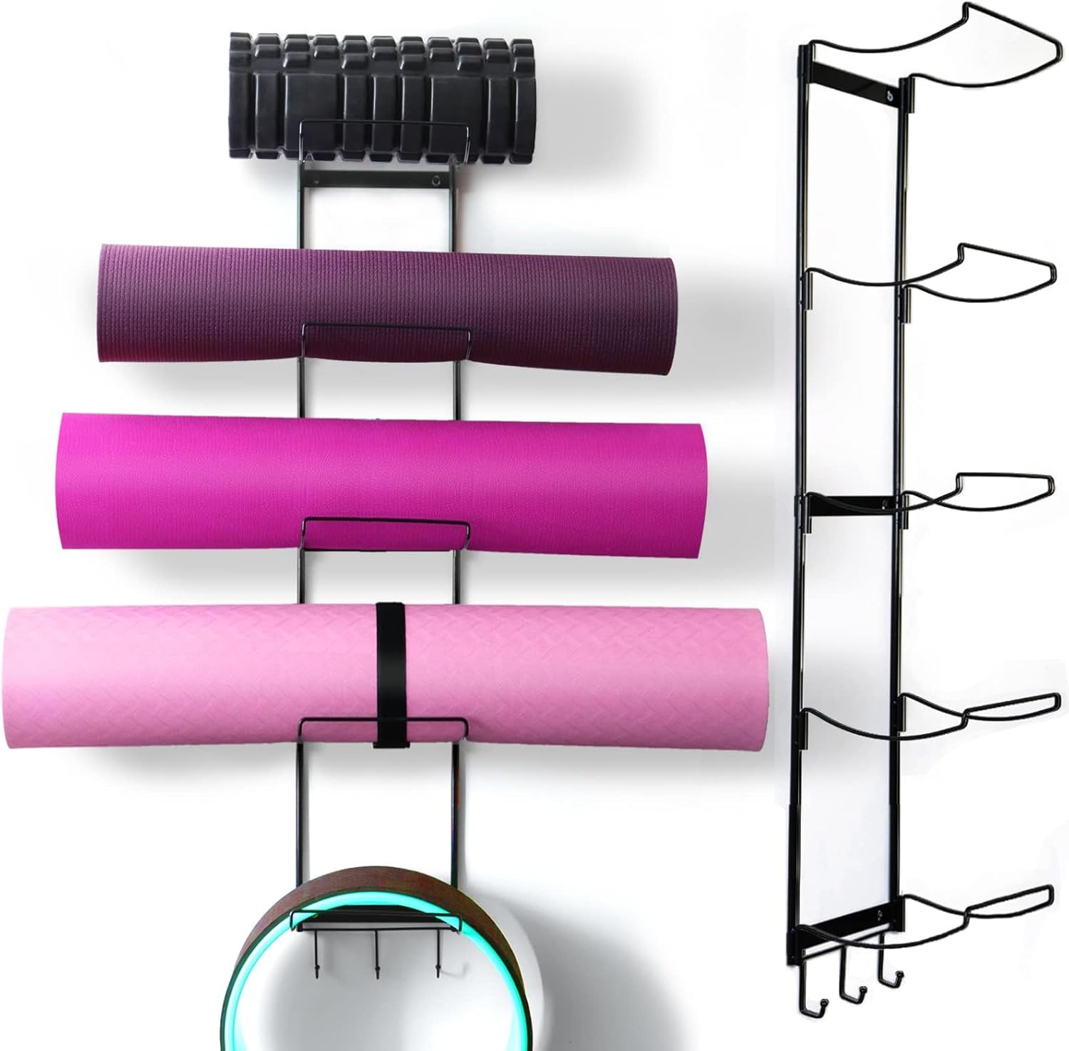 5-Tiers Yoga Mat Holder Wall Mount, Metal Storage Rack for Mats/Wheels, Foam Rol