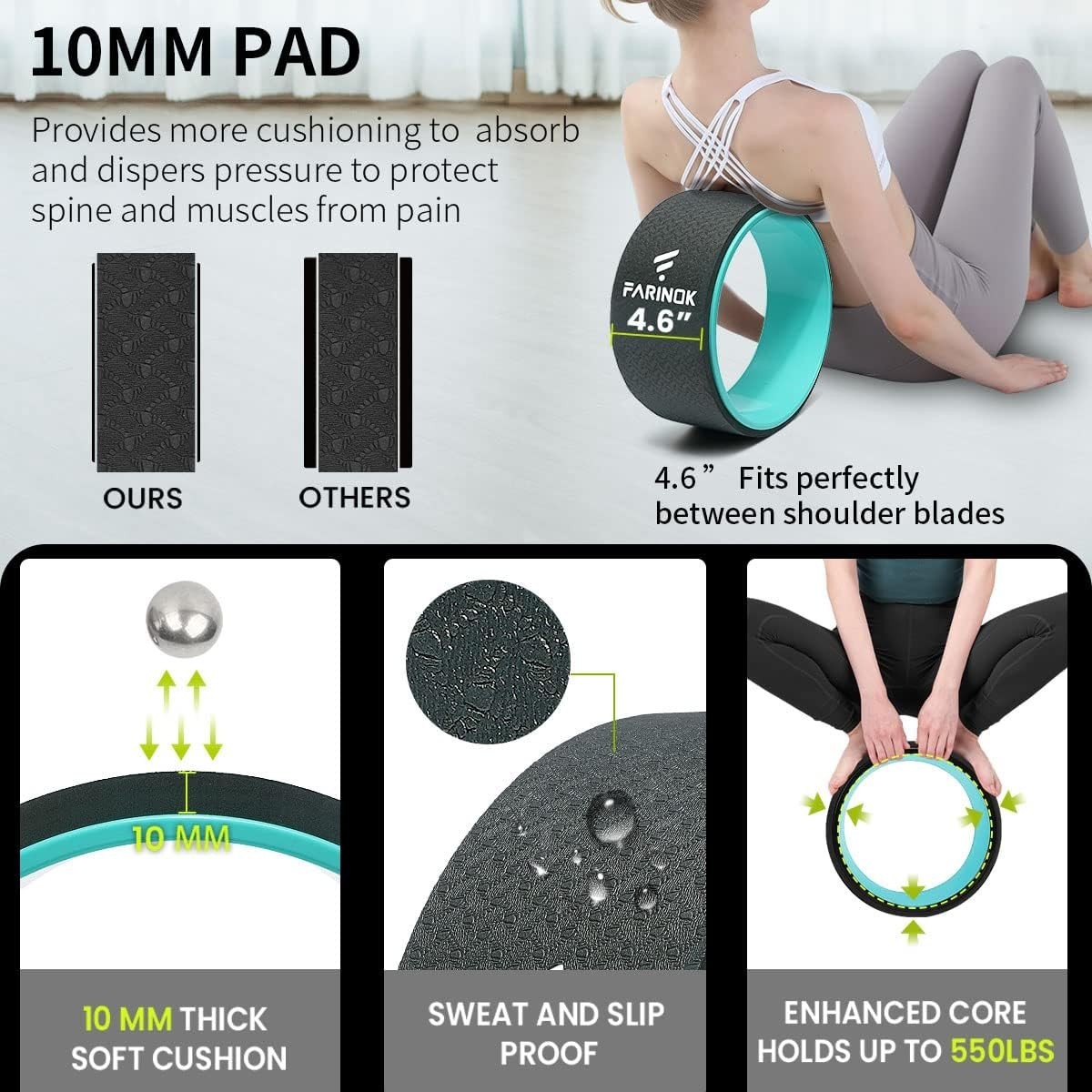 Yoga Wheel for Back Pain Relief, Back Roller Wheel with Extra Cushion, Wider …